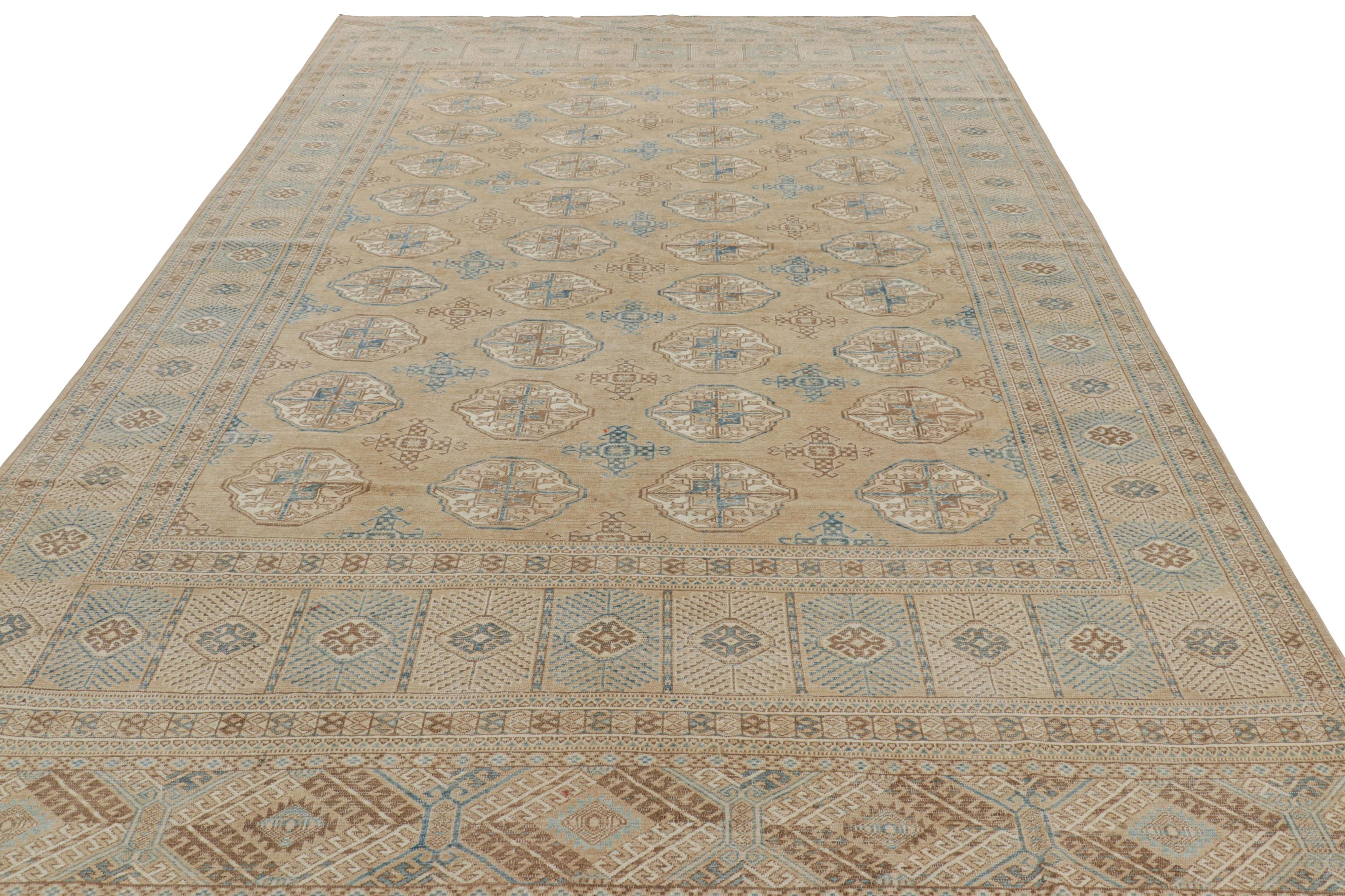 Turco Tappeto turco vintage in beige-marrone e blu con motivi geometrici  Tappeto e Kili in vendita