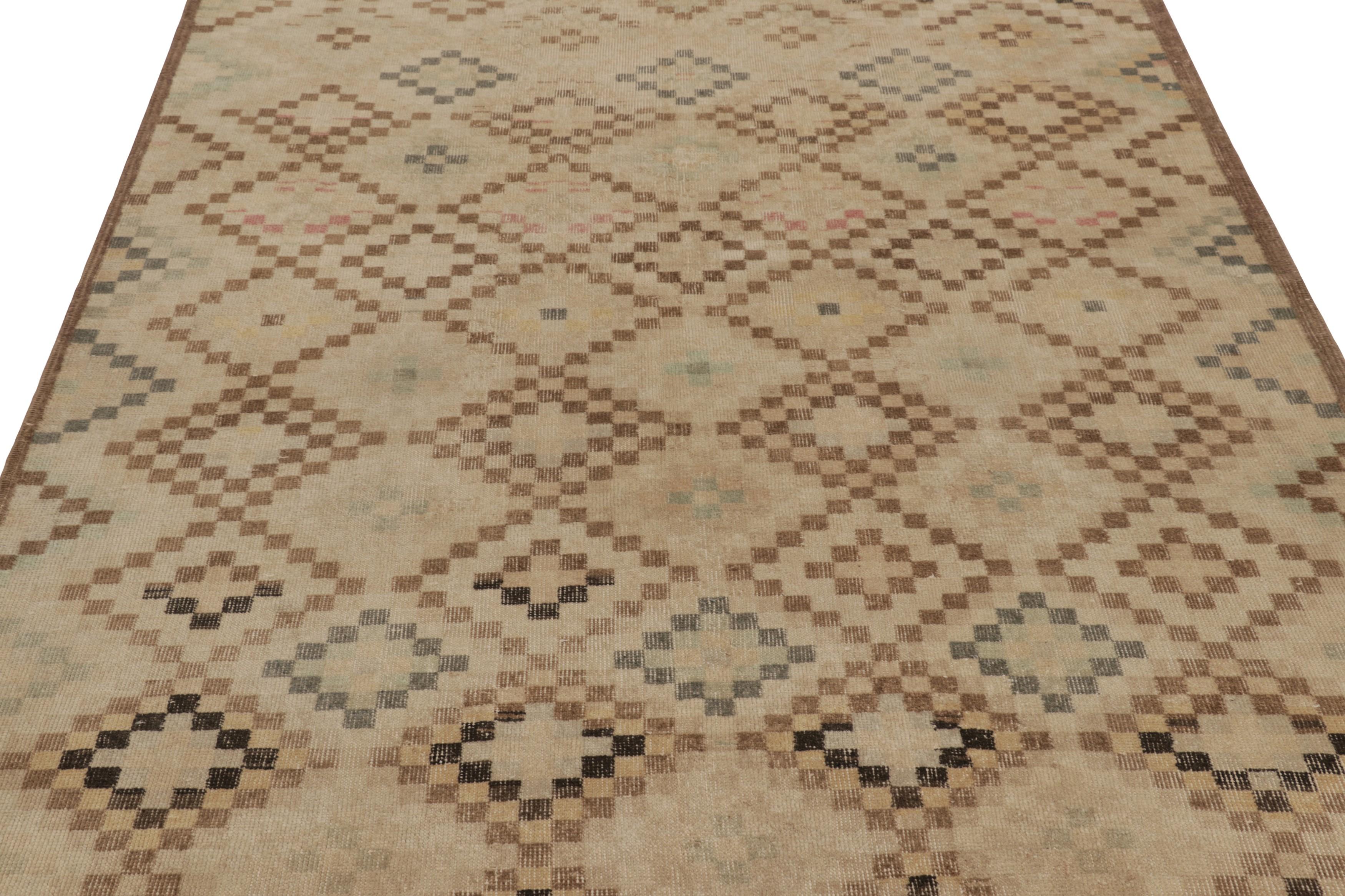 Made with hand-knotted wool circa 1950-1960, this 6x9 vintage Turkish rug of all over diamond geometric design is an exciting new addition to the Rug & Kilim’s collection of eclectic mid-century rugs.

On the Design:

Admirers of the craft will