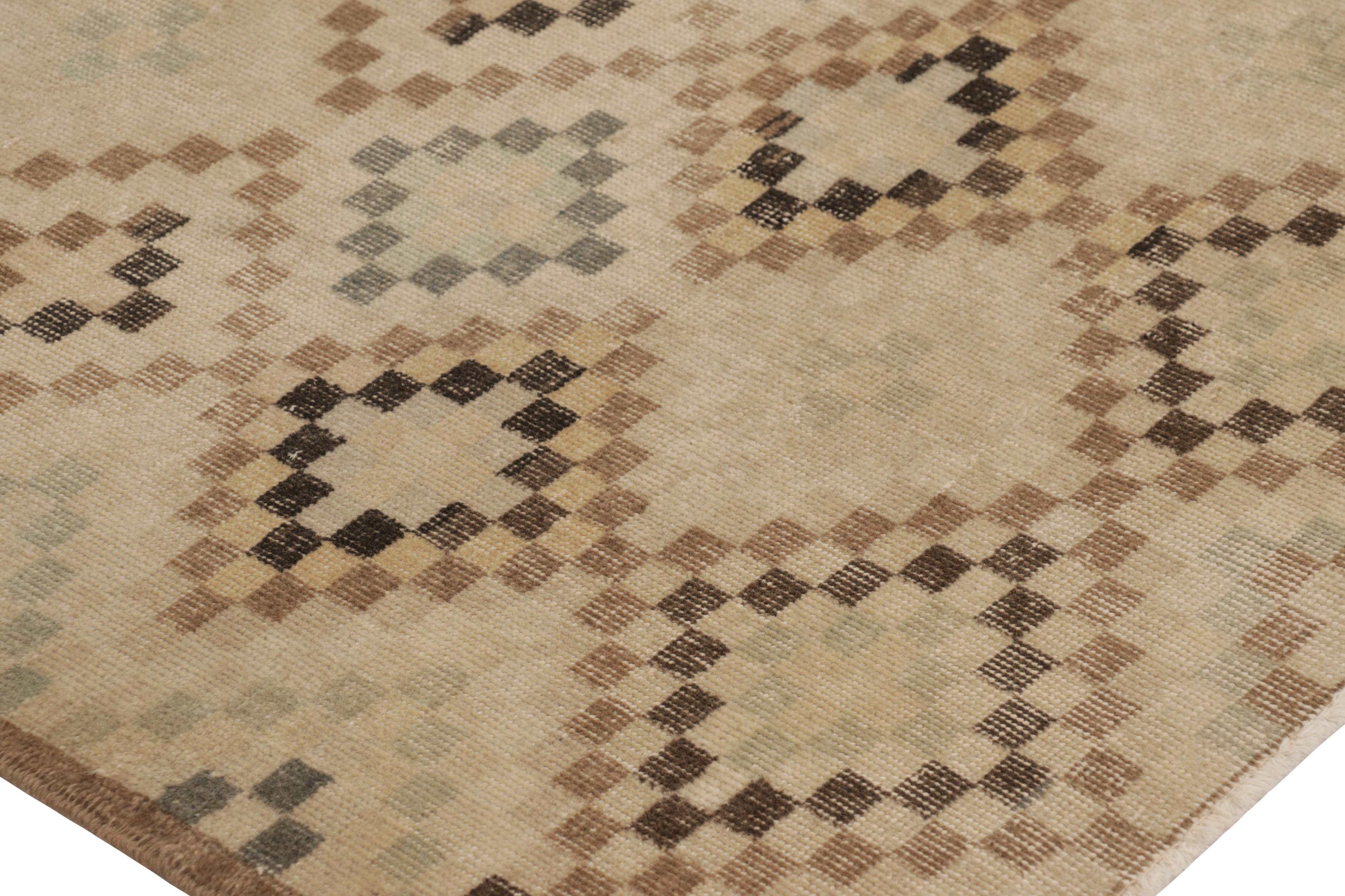 Hand-Knotted Vintage Turkish Rug in Beige-Brown and Cream Diamond Medallions  - Rug & Kilim For Sale