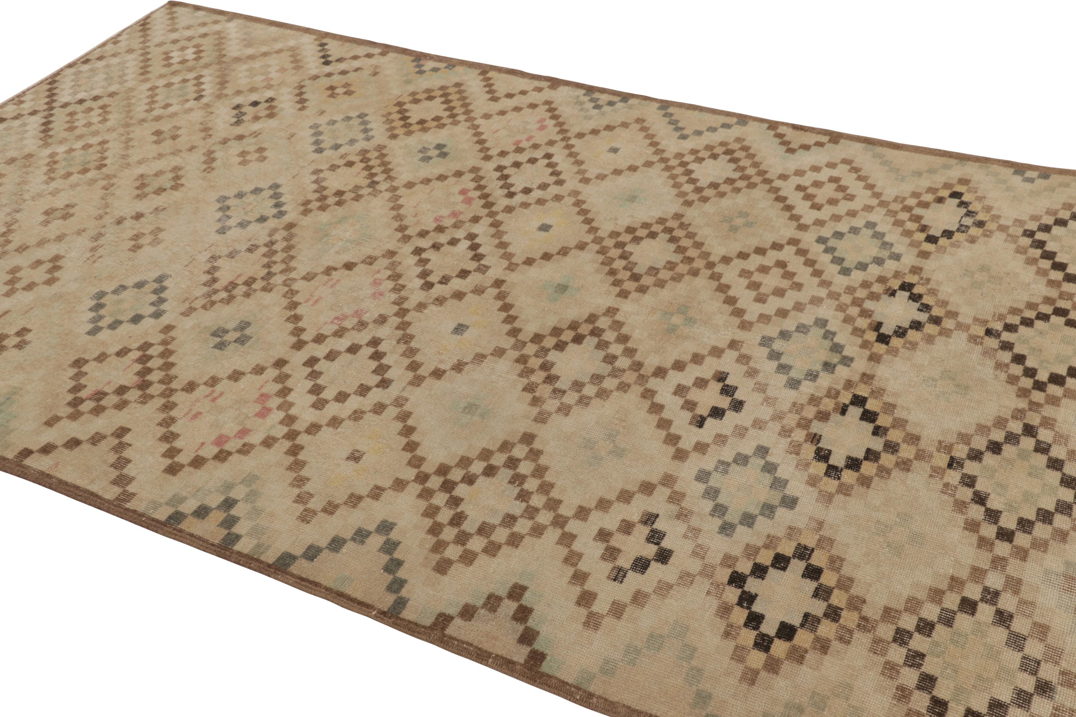 Vintage Turkish Rug in Beige-Brown and Cream Diamond Medallions  - Rug & Kilim In Good Condition For Sale In Long Island City, NY
