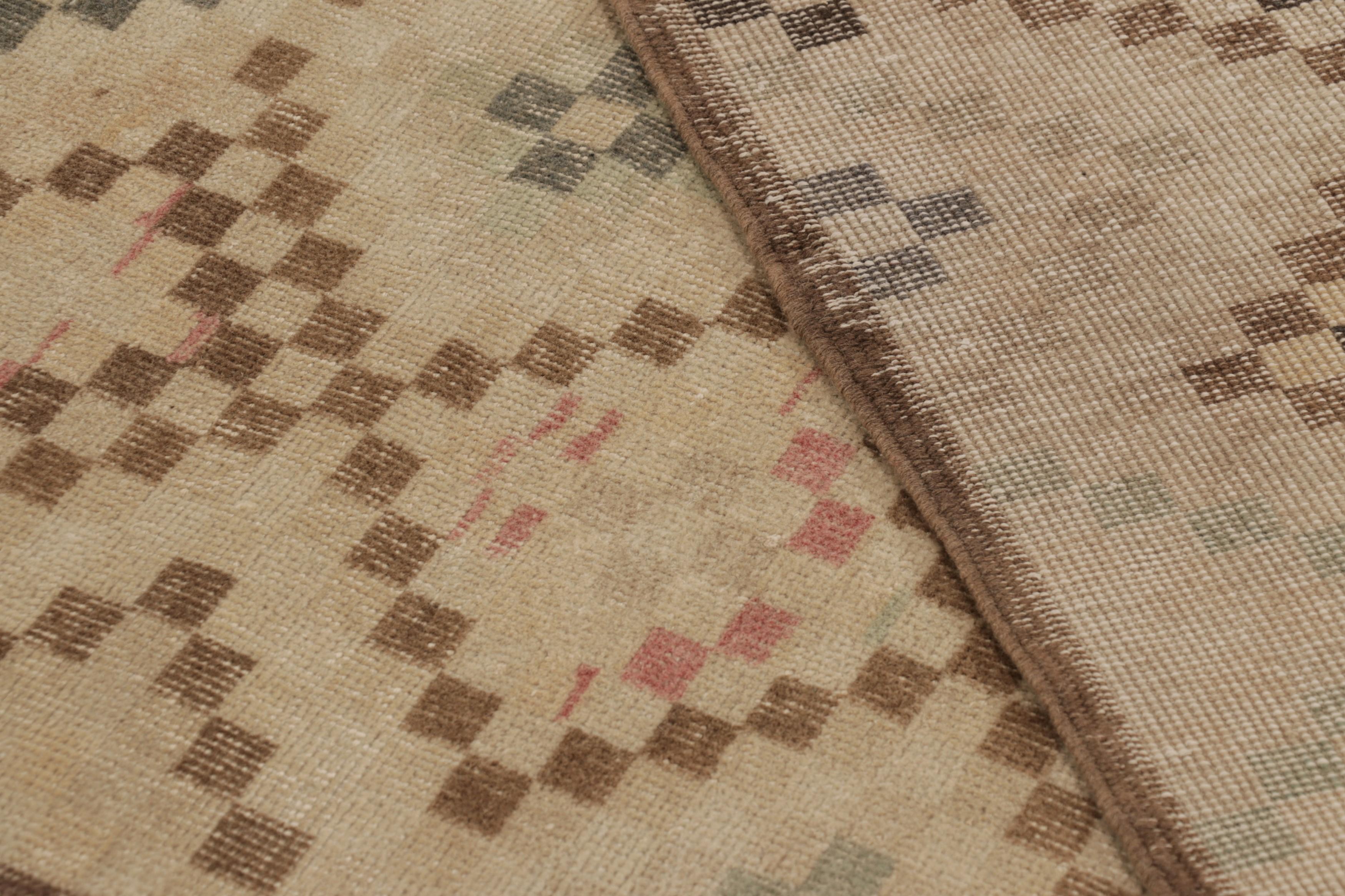 Vintage Turkish Rug in Beige-Brown and Cream Diamond Medallions  - Rug & Kilim For Sale 2