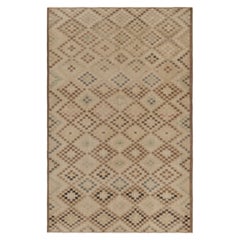 Vintage Turkish Rug in Beige-Brown and Cream Diamond Medallions  - Rug & Kilim