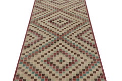 Vintage Turkish Rug in Beige-Brown & Colorful Diamond Medallions  - Rug & Kilim