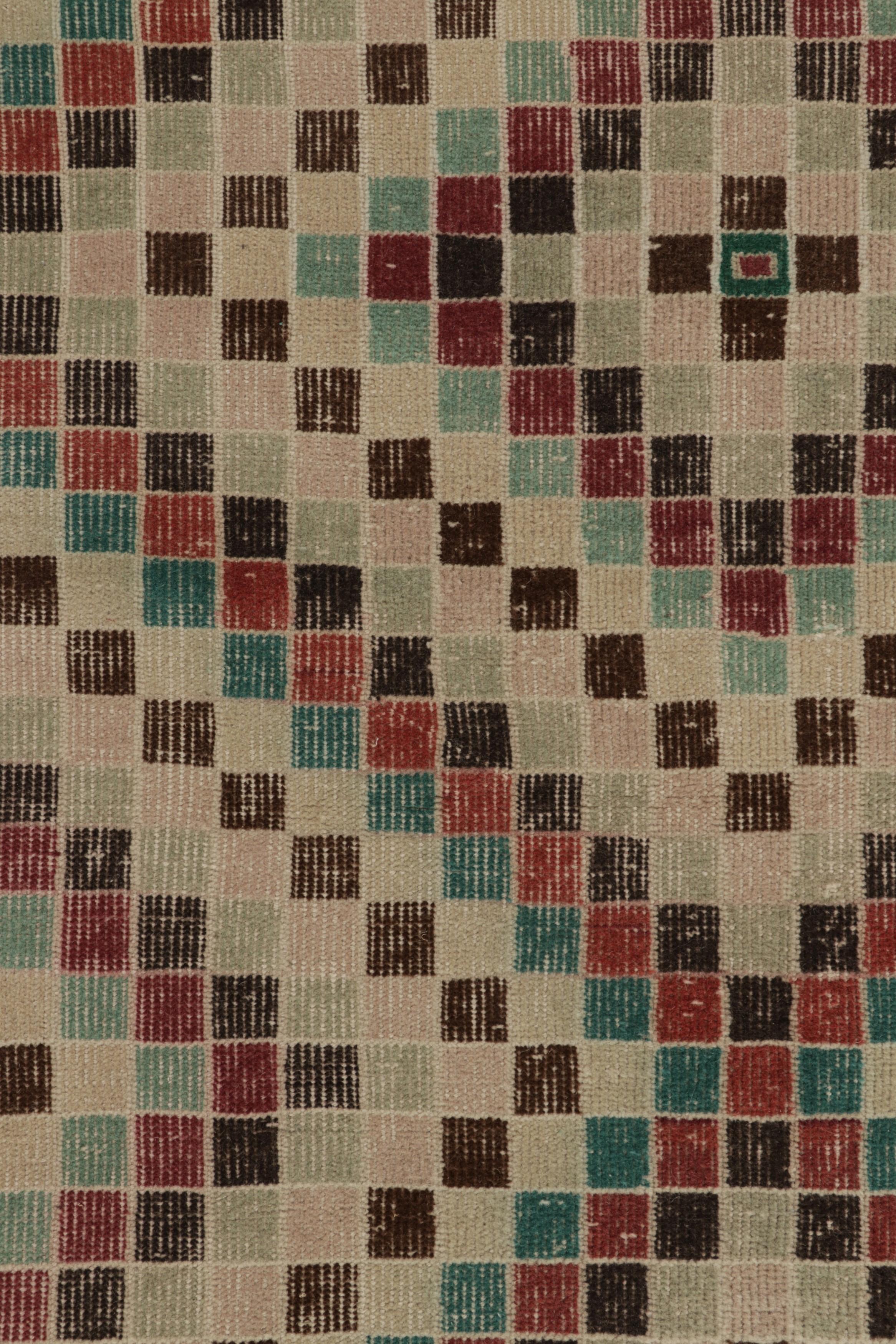 Türkischer Vintage-Teppich in Beige-Braun & bunten Diamant-Medaillons  - Rug & Kilim (Wolle) im Angebot