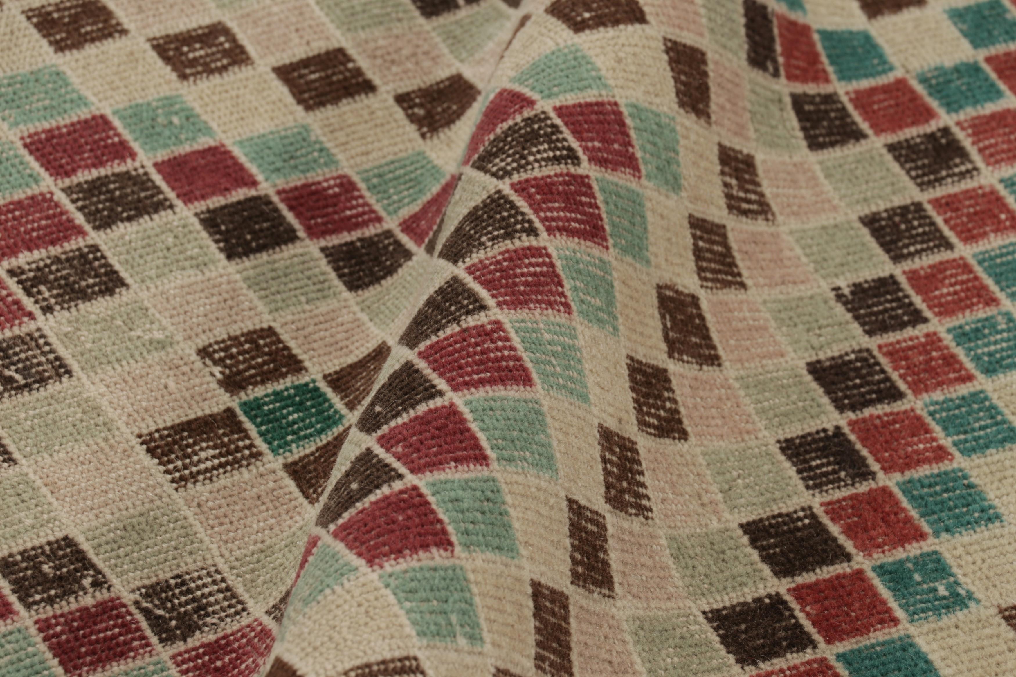 Türkischer Vintage-Teppich in Beige-Braun & bunten Diamant-Medaillons  - Rug & Kilim im Angebot 1