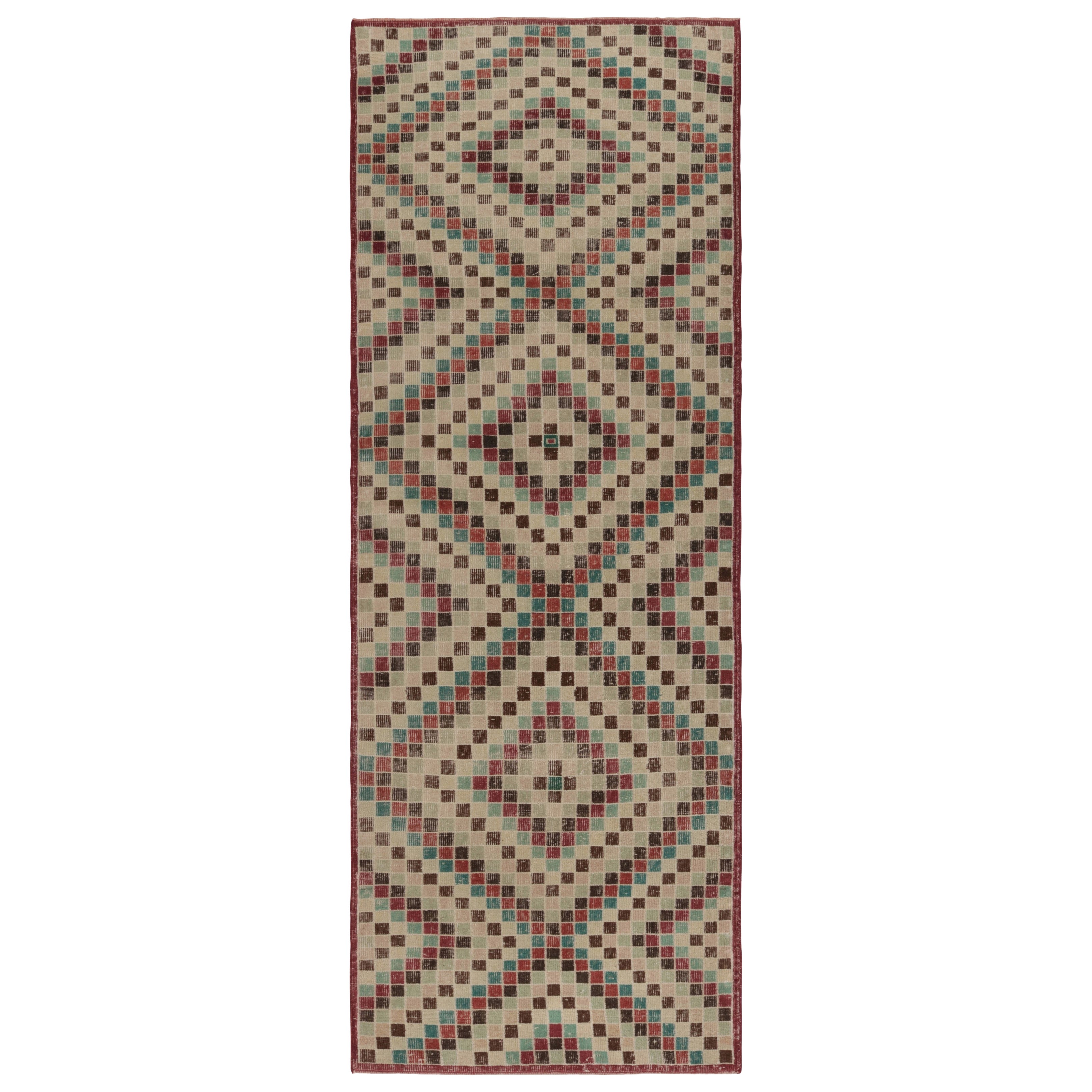 Vintage Turkish Rug in Beige-Brown & Colorful Diamond Medallions  - Rug & Kilim