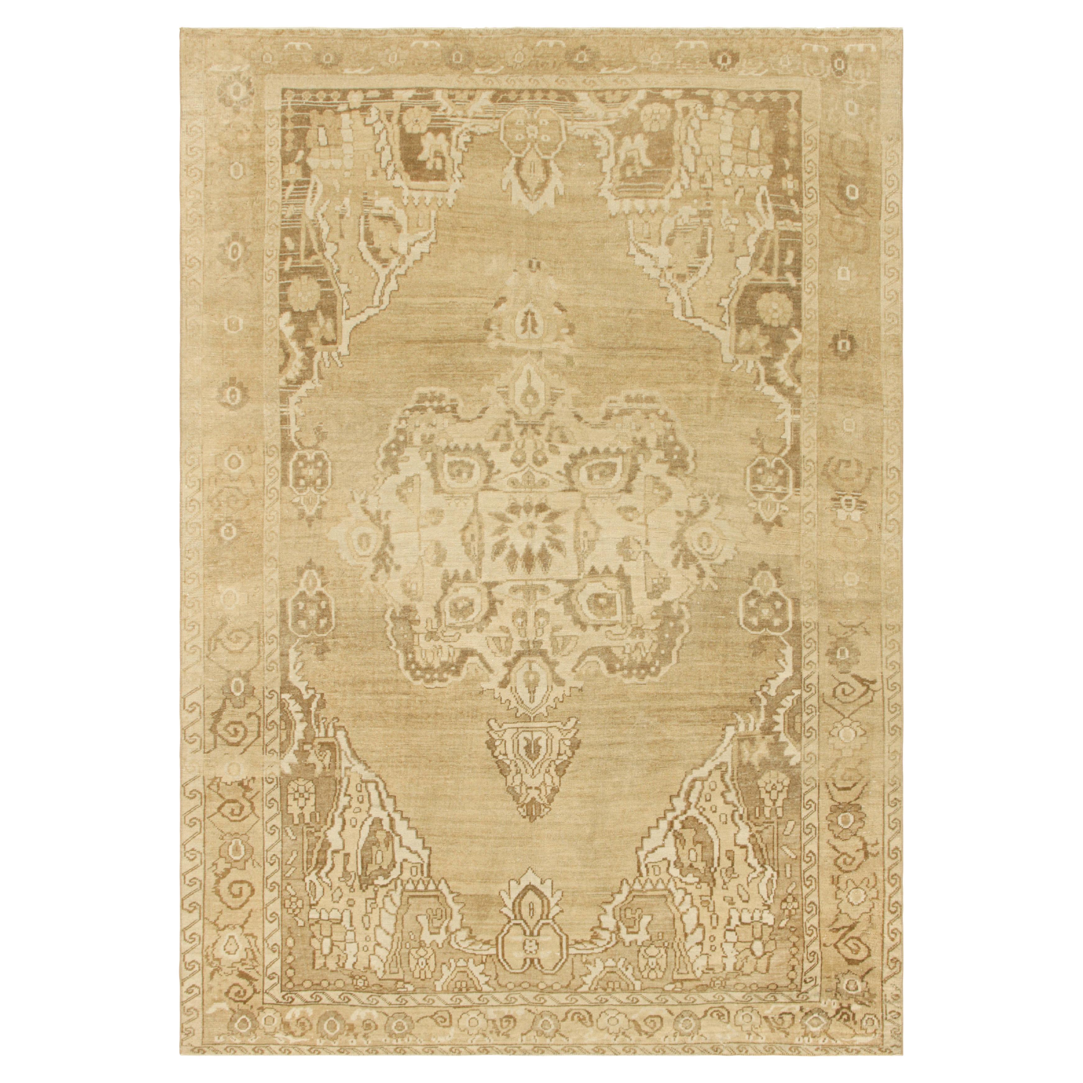 Vintage Turkish Rug in Beige-Brown with Floral Medallion, from Rug & Kilim