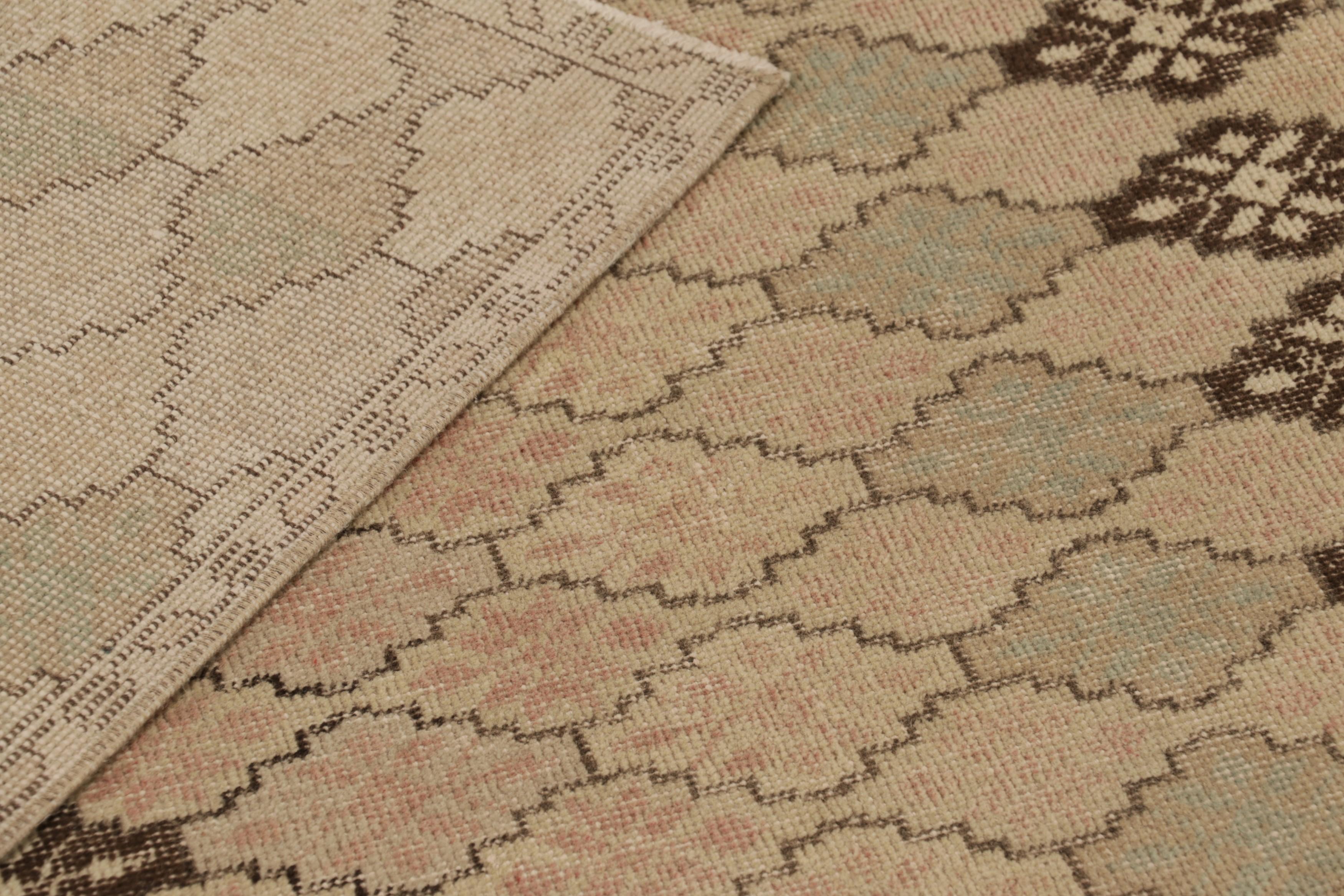 Vintage Turkish Rug in Beige-Brown with Geometric Patterns  - Rug & Kilim For Sale 1