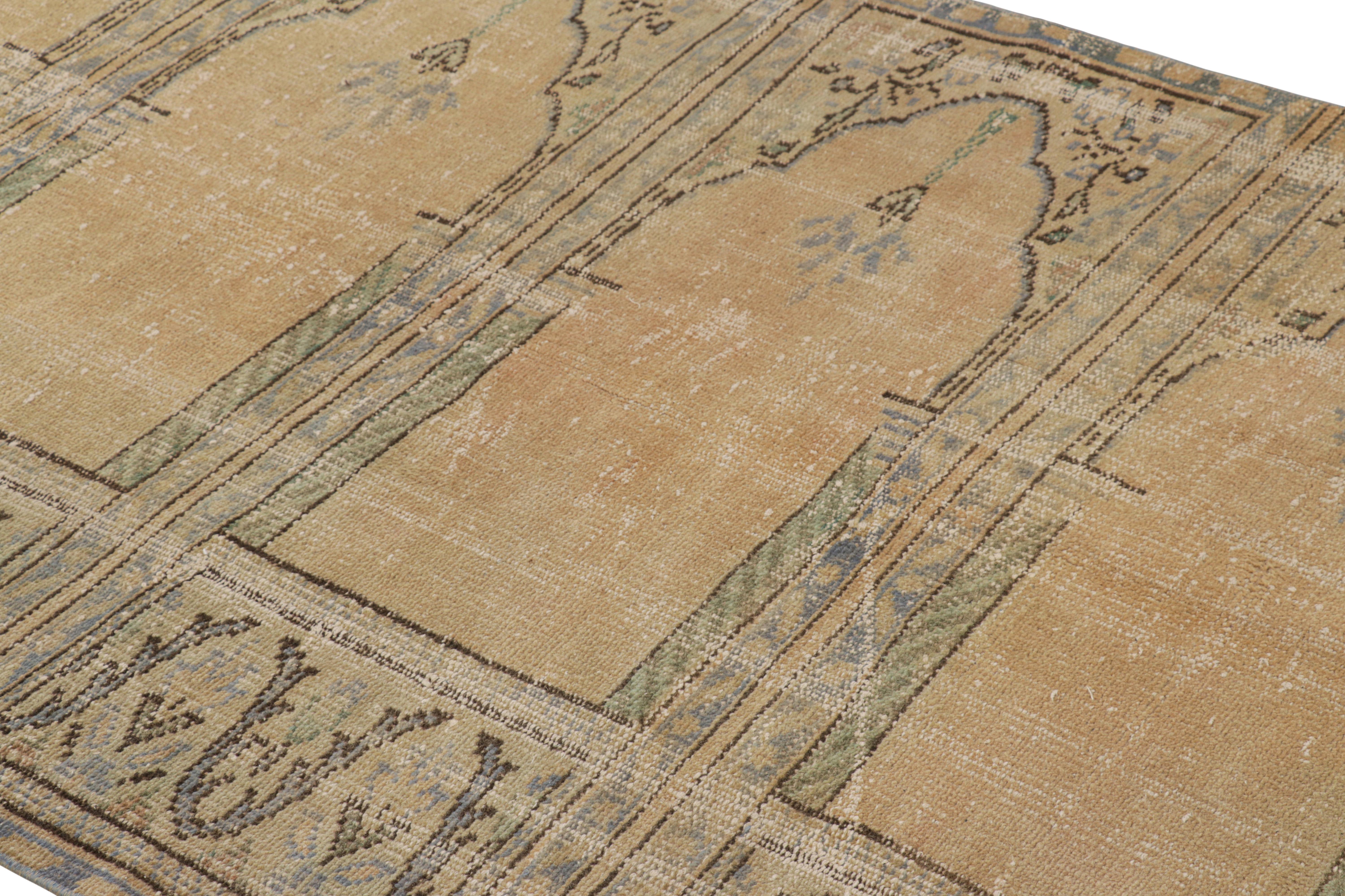 Hand-knotted in wool, this 4x8 vintage Turkish rug is from that collection of mid-century rugs with antique washes giving them that old-world, almost distressed look to them.  

On the Design: 

Connoisseurs will admire this personal vintage piece