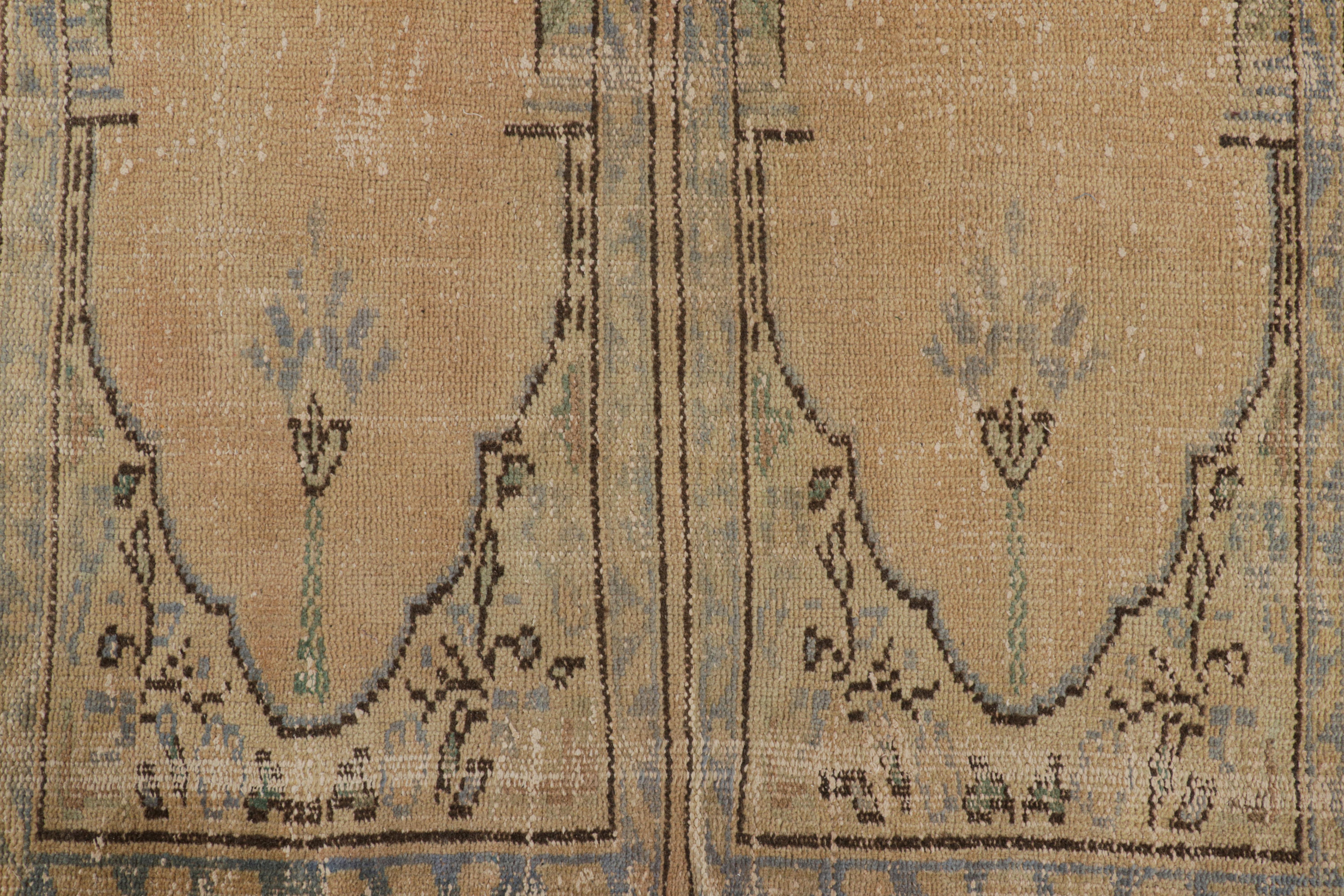 Hand-Knotted Vintage Turkish Rug in Beige-Brown, with Saf Mihrab Patterns, from Rug & Kilim For Sale