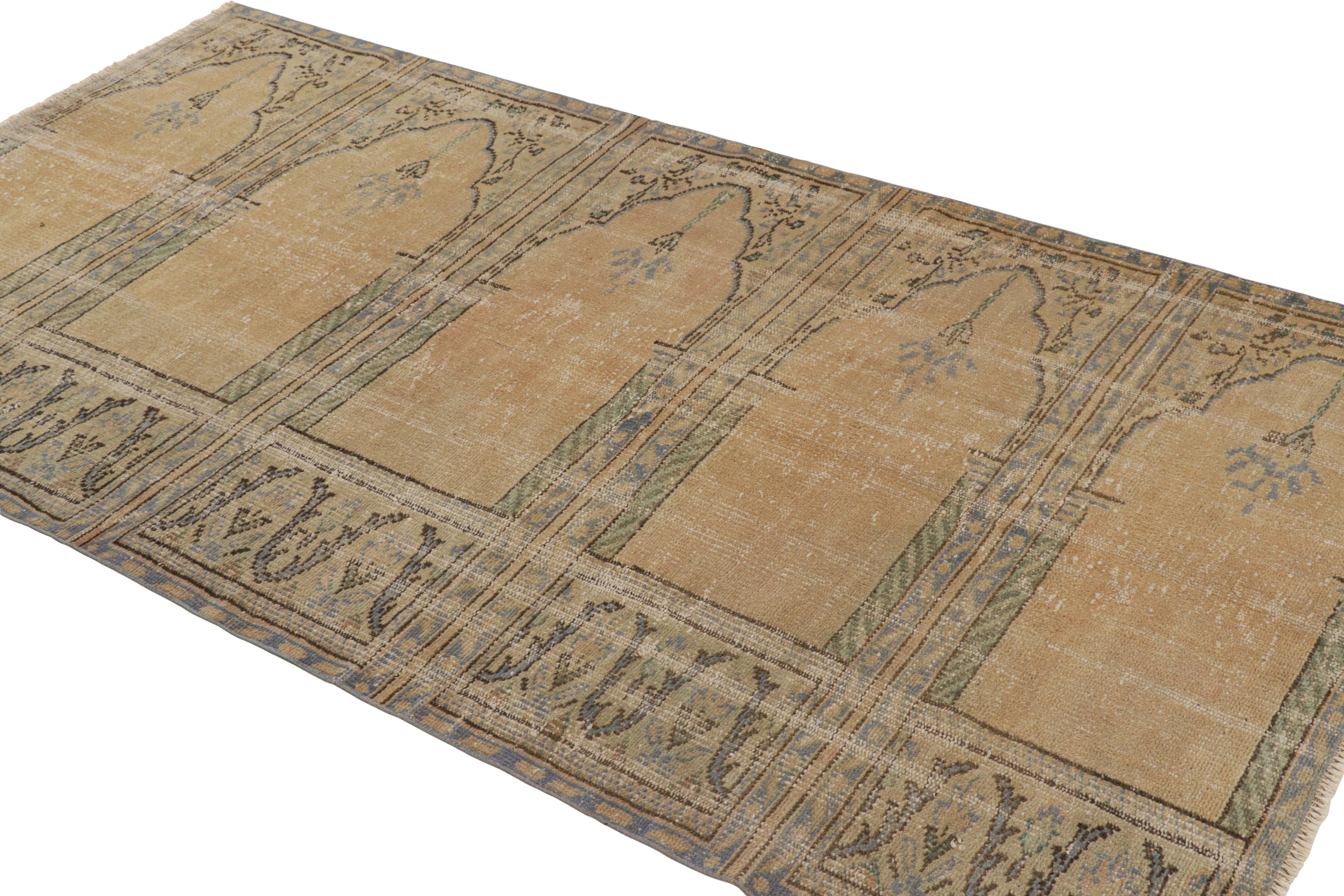 Vintage Turkish Rug in Beige-Brown, with Saf Mihrab Patterns, from Rug & Kilim In Good Condition For Sale In Long Island City, NY