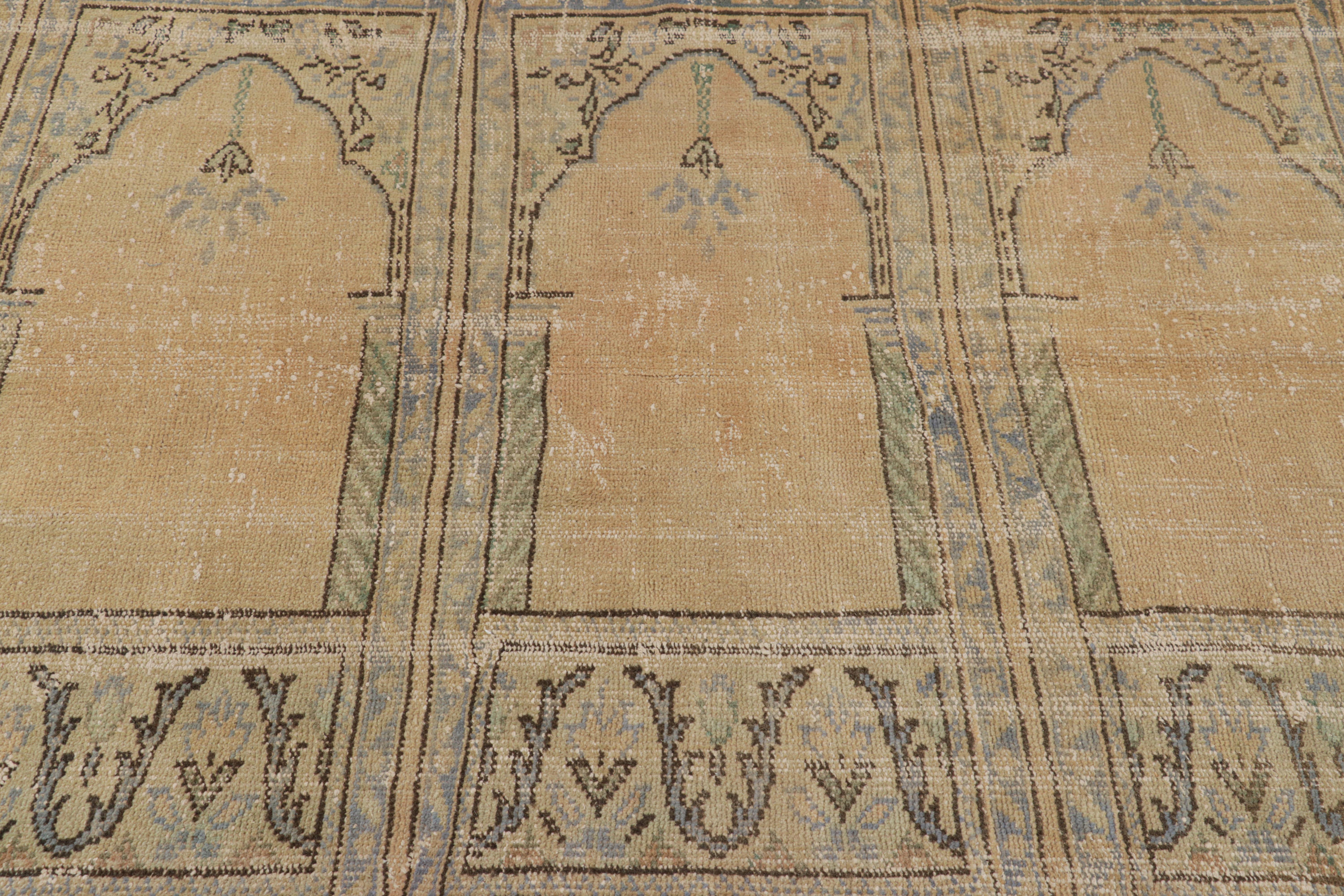 Mid-20th Century Vintage Turkish Rug in Beige-Brown, with Saf Mihrab Patterns, from Rug & Kilim For Sale