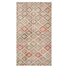 Tappeto turco vintage di colore beige con medaglioni a diamante colorati  - Rug & Kilim