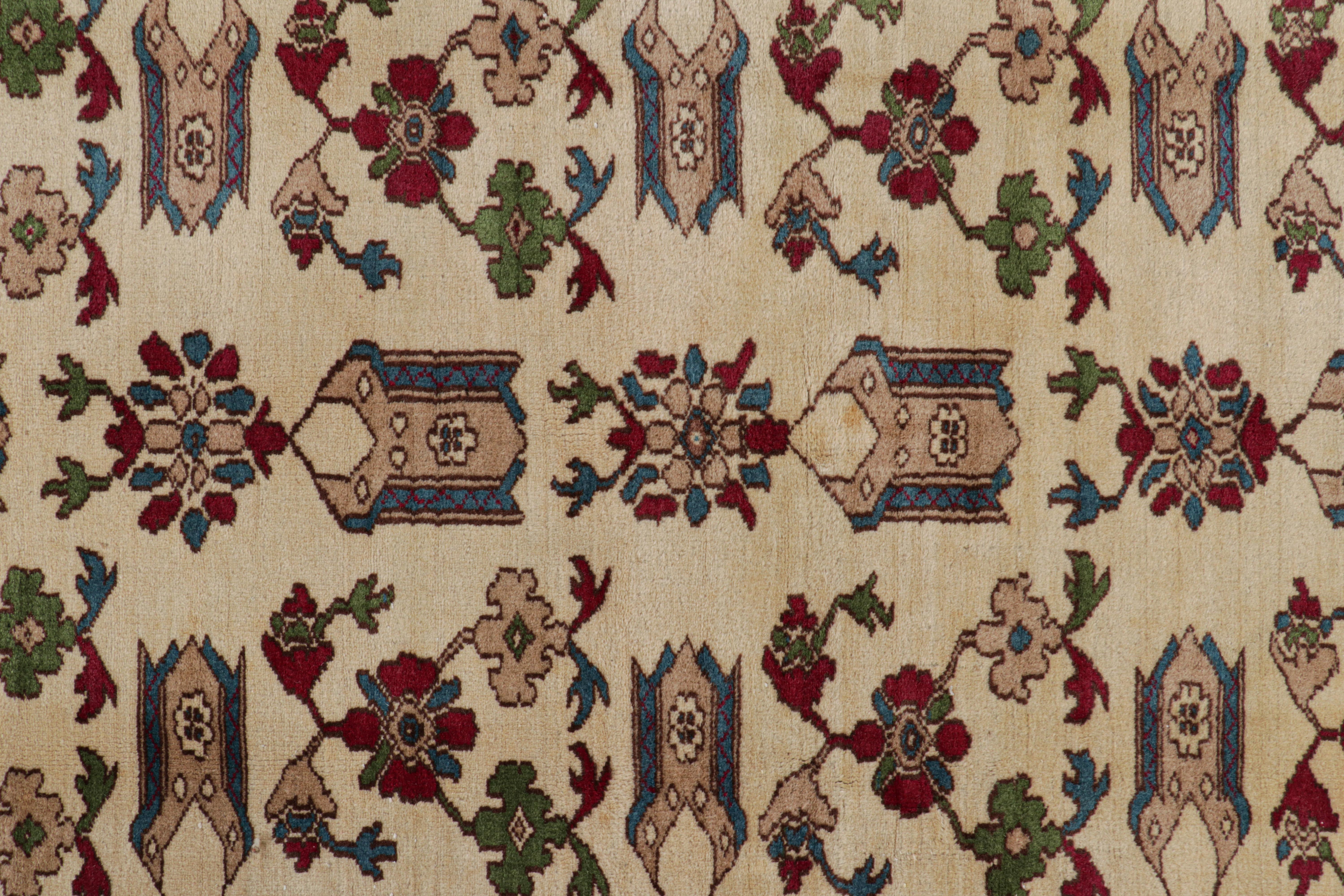 Hand-Knotted Vintage Turkish Rug in Beige with Colorful Floral Patterns, from Rug & Kilim For Sale