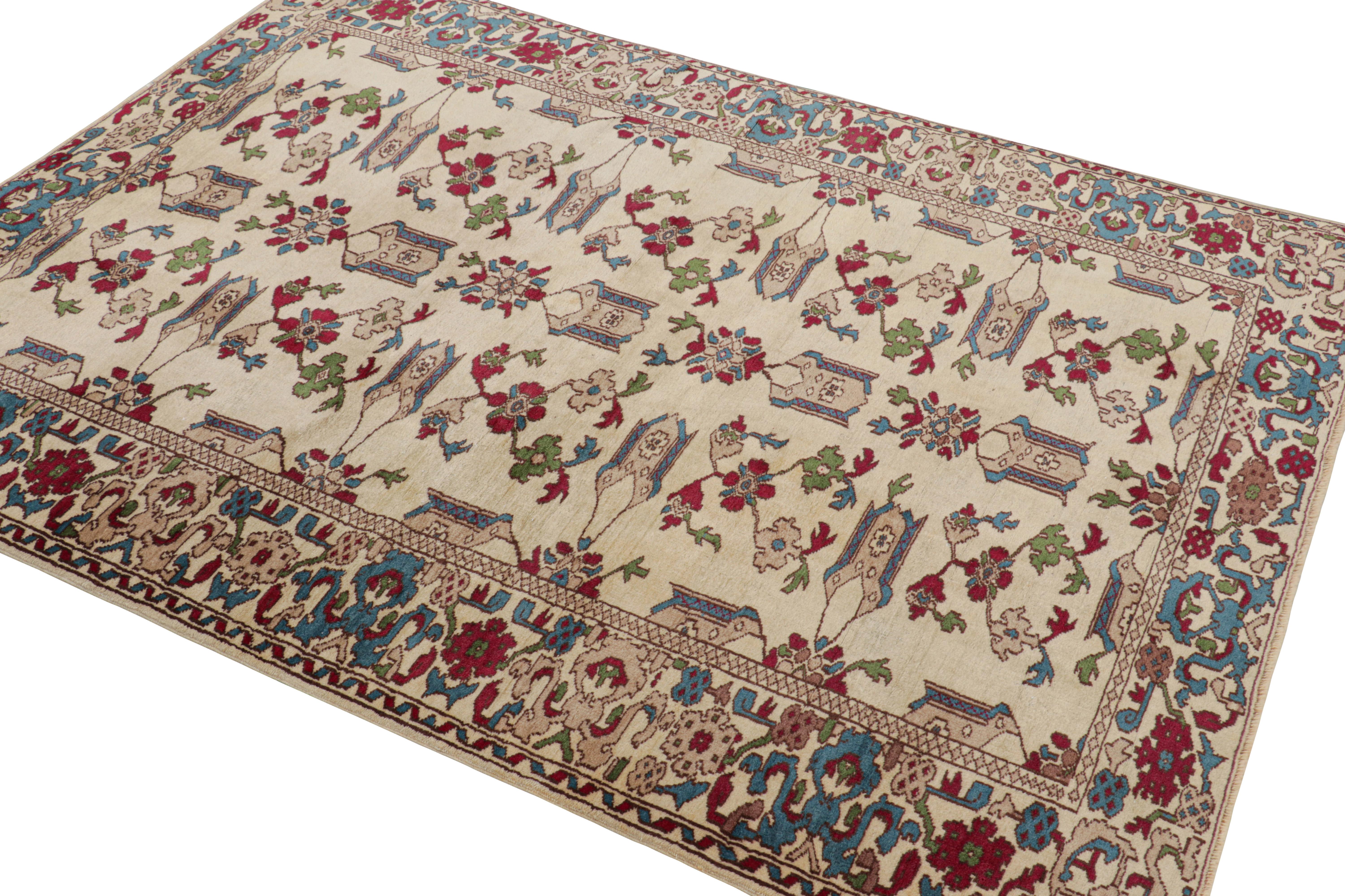 Vintage Turkish Rug in Beige with Colorful Floral Patterns, from Rug & Kilim In Good Condition For Sale In Long Island City, NY
