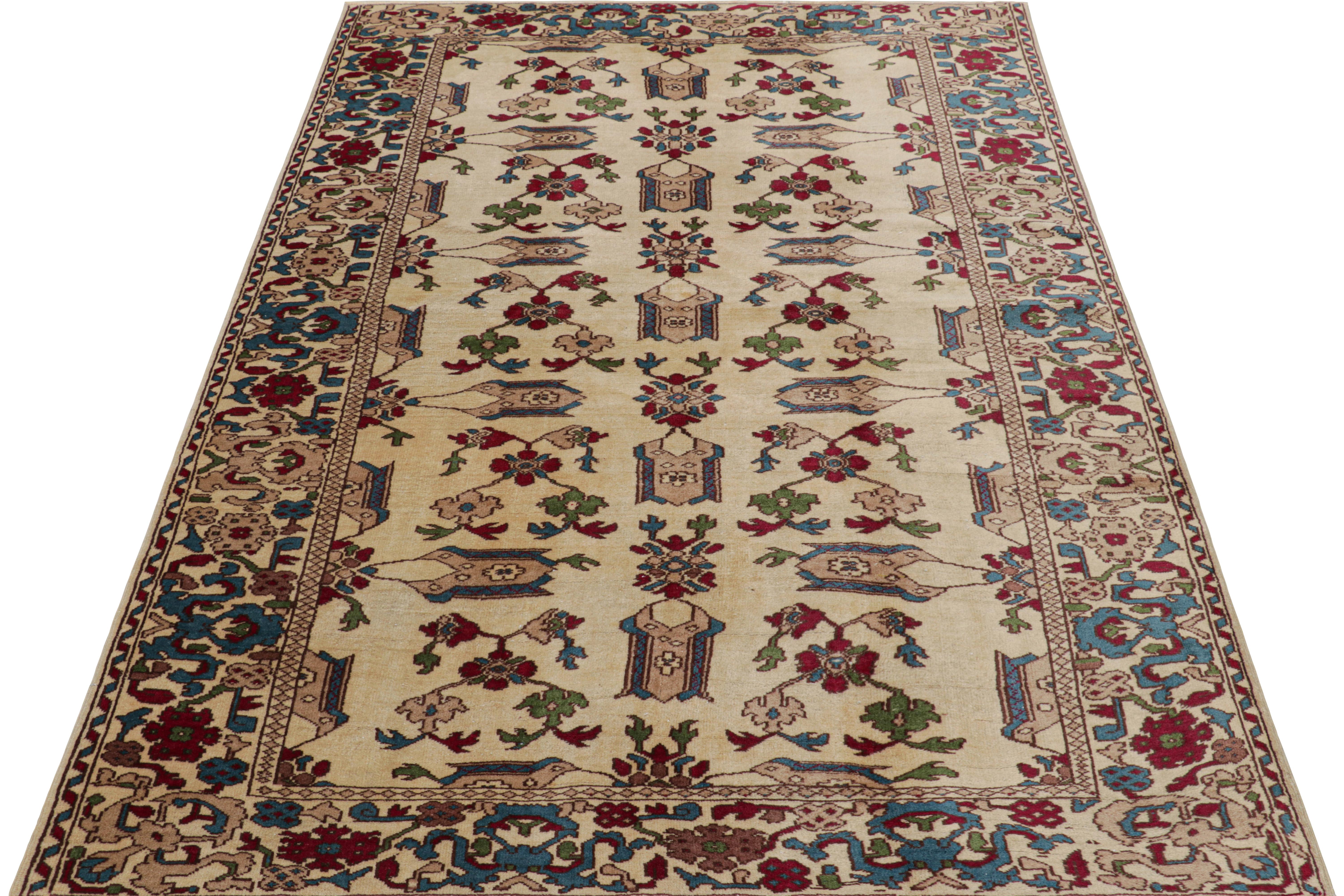Mid-20th Century Vintage Turkish Rug in Beige with Colorful Floral Patterns, from Rug & Kilim For Sale