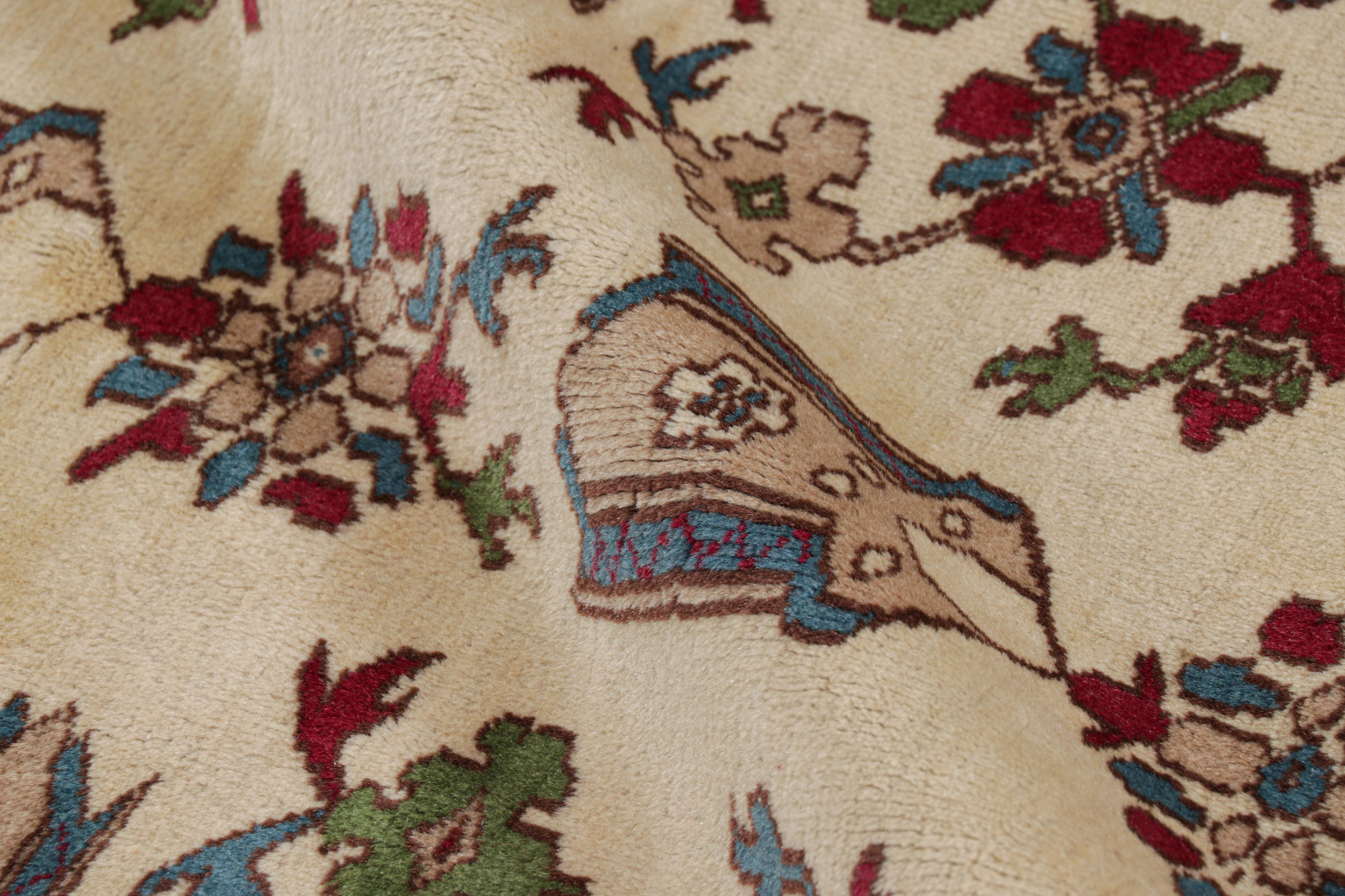 Wool Vintage Turkish Rug in Beige with Colorful Floral Patterns, from Rug & Kilim For Sale
