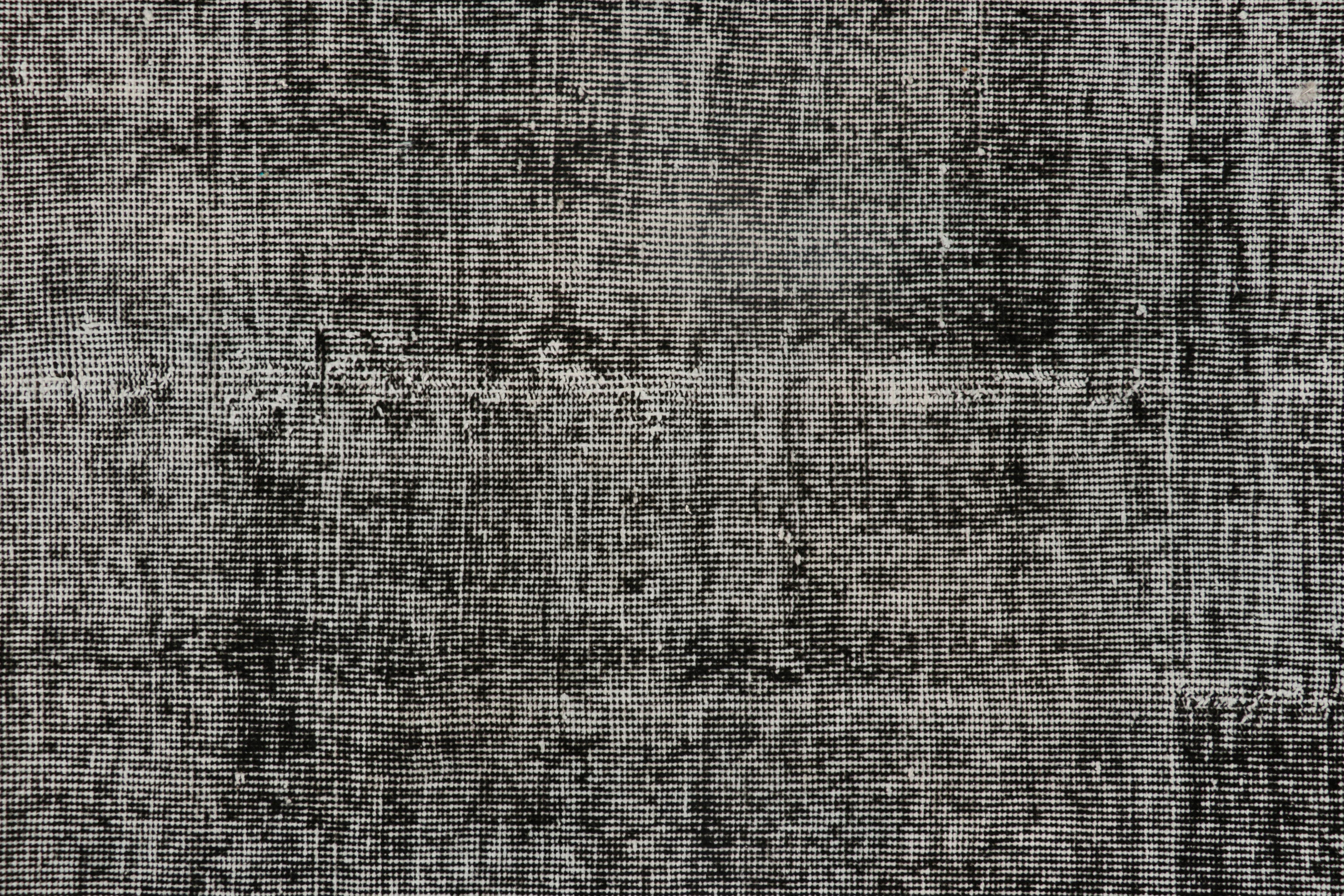 Hand-Knotted Vintage Turkish Rug in Black & White Distressed Pattern, from Rug & Kilim For Sale
