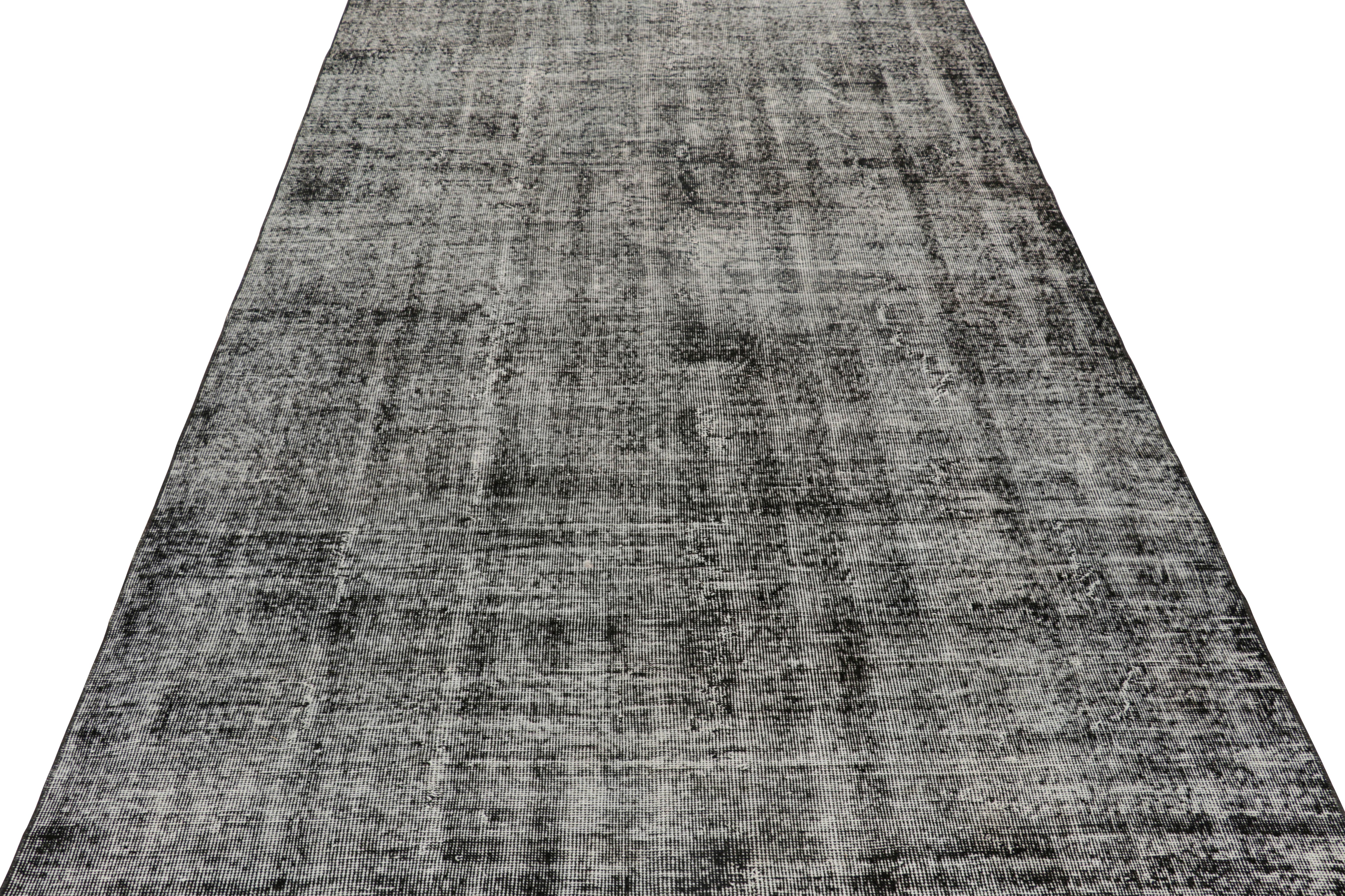 Mid-20th Century Vintage Turkish Rug in Black & White Distressed Pattern, from Rug & Kilim For Sale