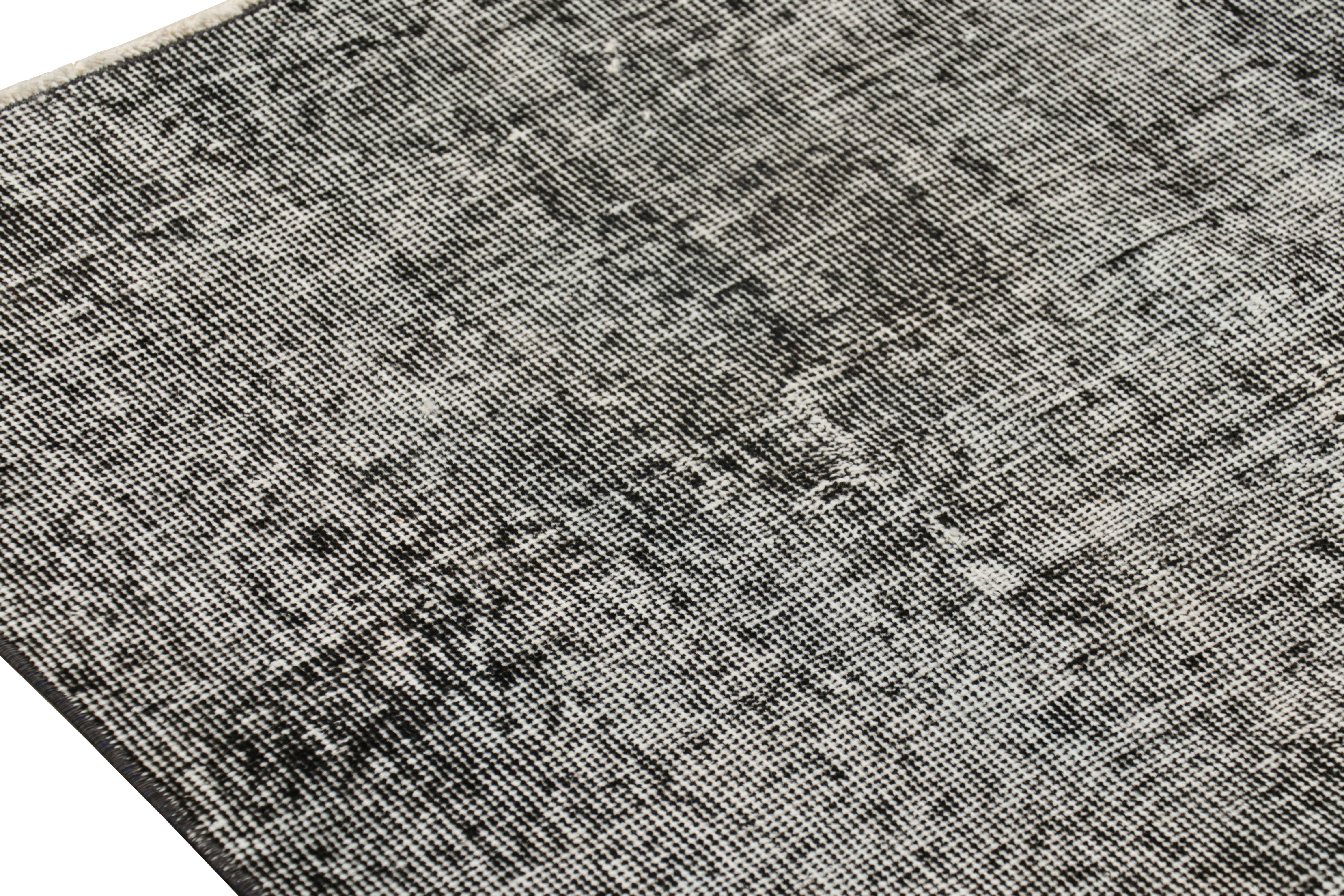 Wool Vintage Turkish Rug in Black & White Distressed Pattern, from Rug & Kilim For Sale