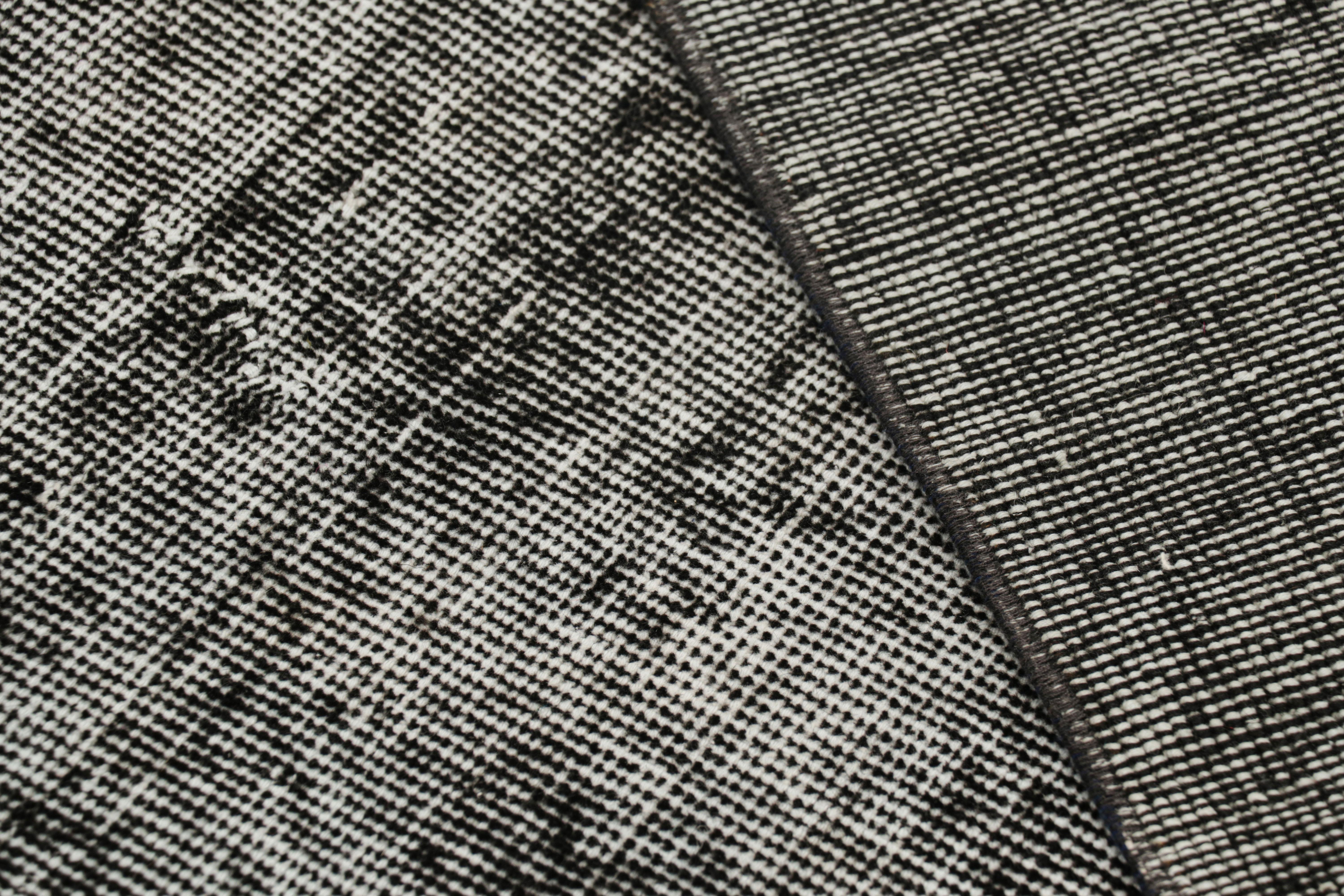 Vintage Turkish Rug in Black & White Distressed Pattern, from Rug & Kilim For Sale 2