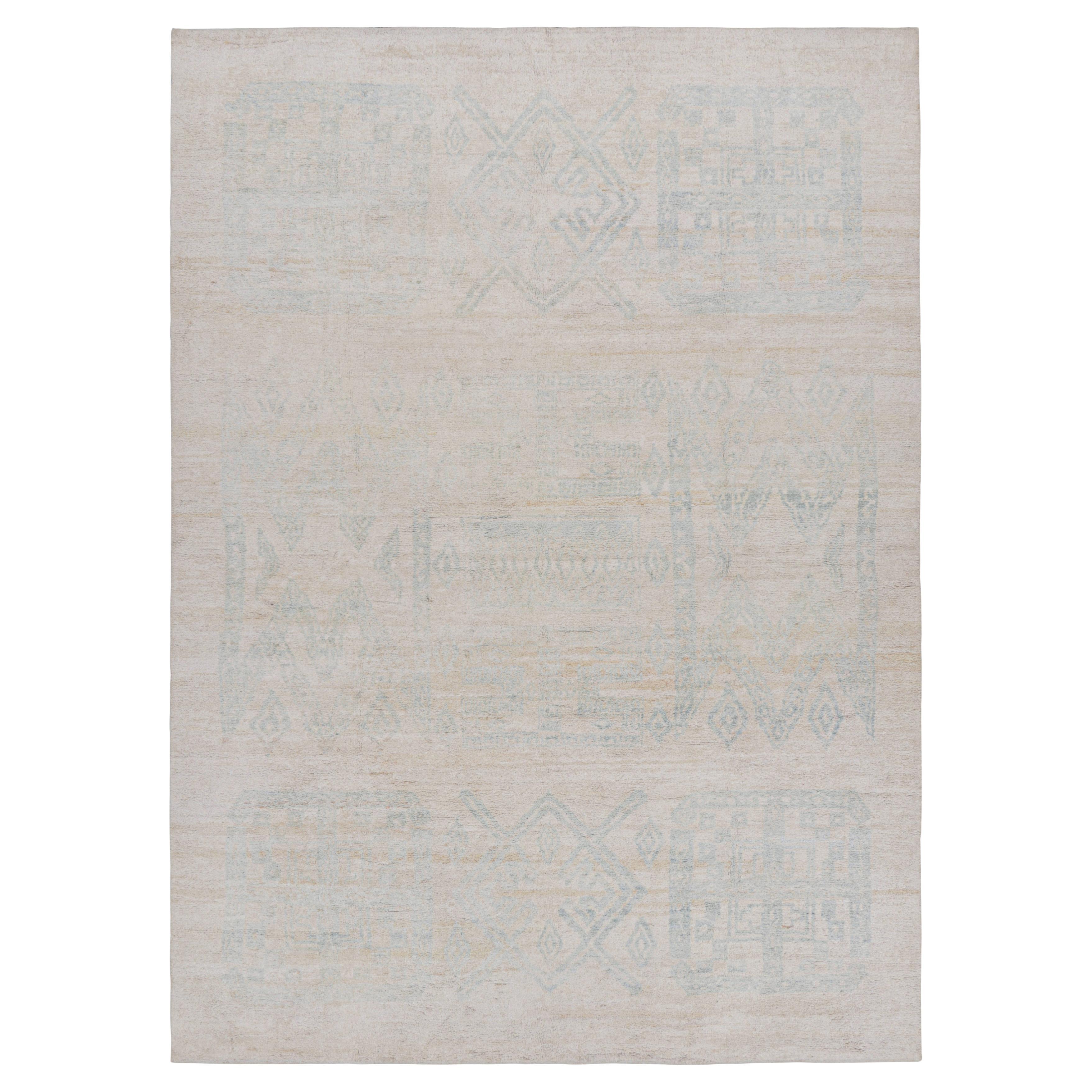 Türkischer Vintage-Teppich in Blau und Weiß mit geometrischen Mustern, von Rug & Kilim