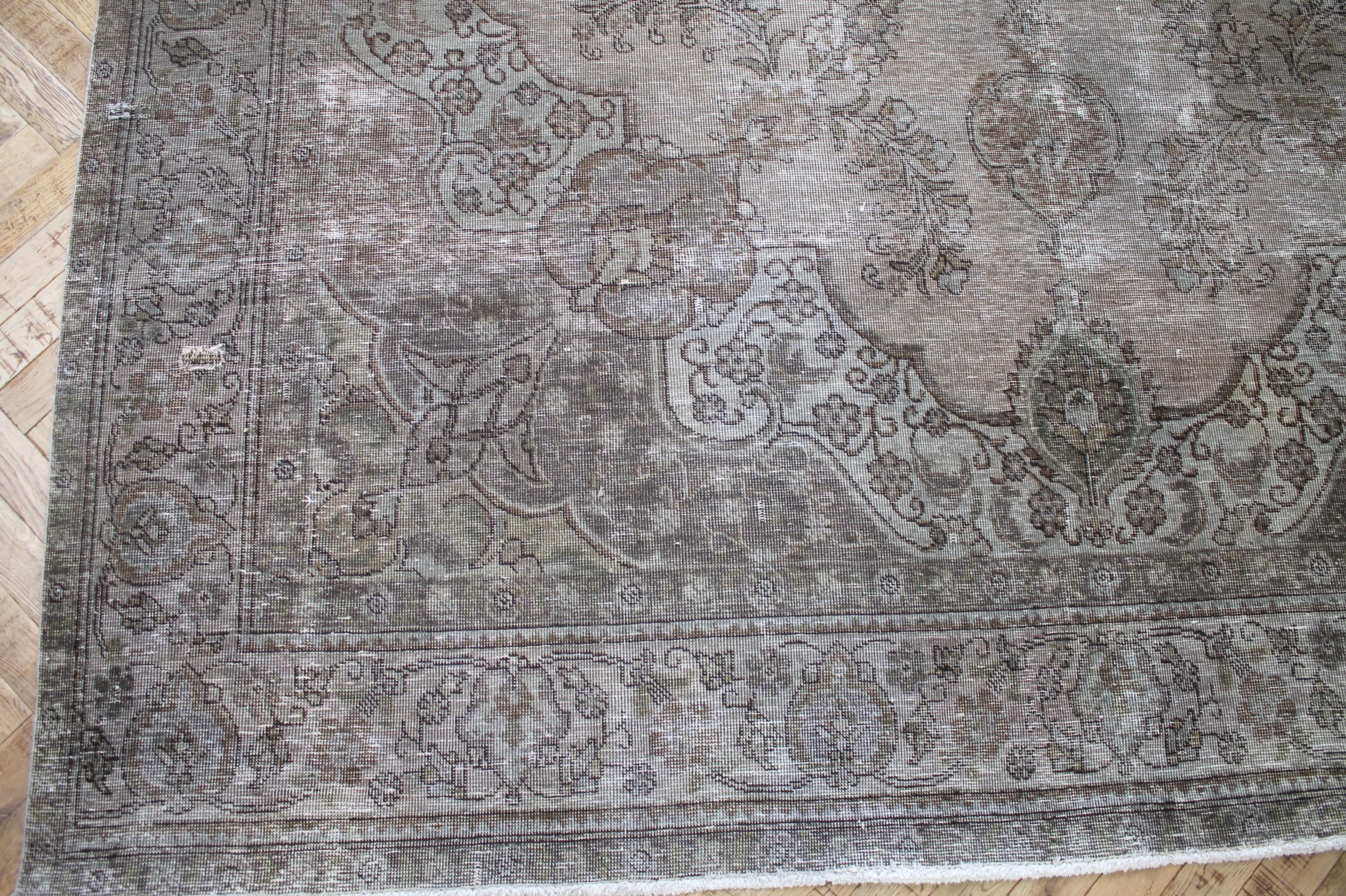 Vintage Turkish Rug in Blue Brown and Gray In Good Condition For Sale In Brea, CA