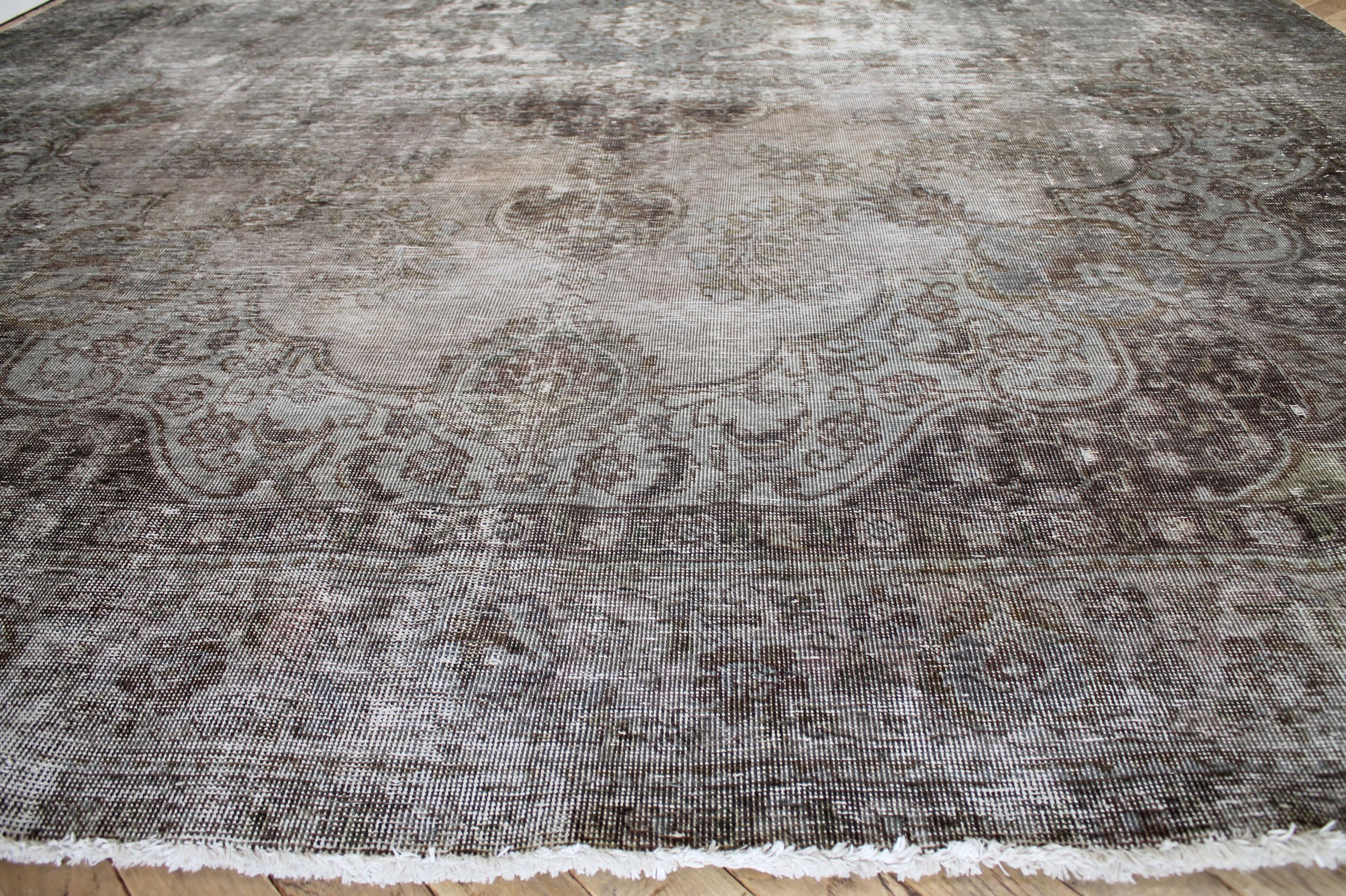 Vintage Turkish Rug in Blue Brown and Gray For Sale 1