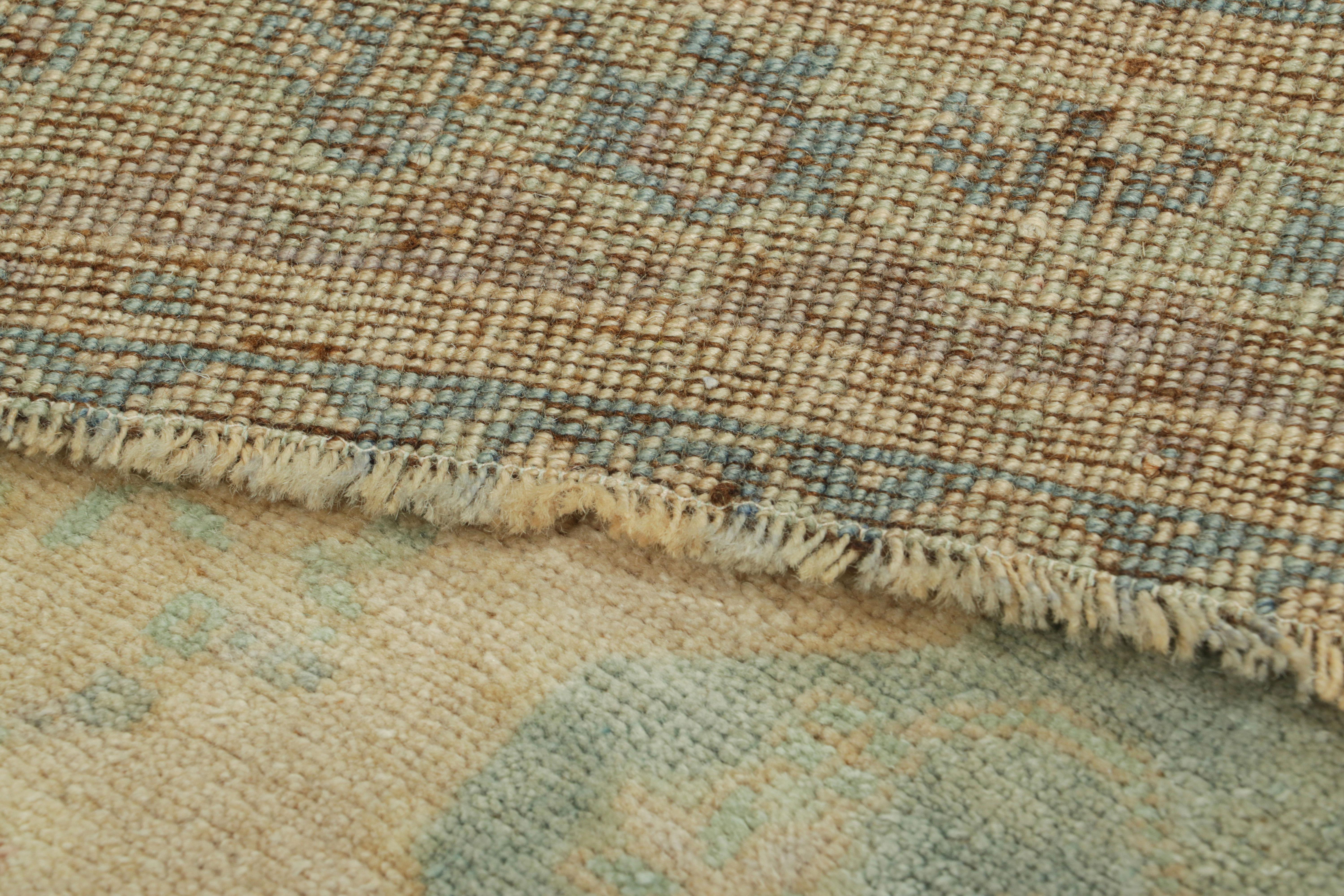 Turco Tappeto turco vintage in blu, verde e crema con medaglione floreale  Rug & Kilim