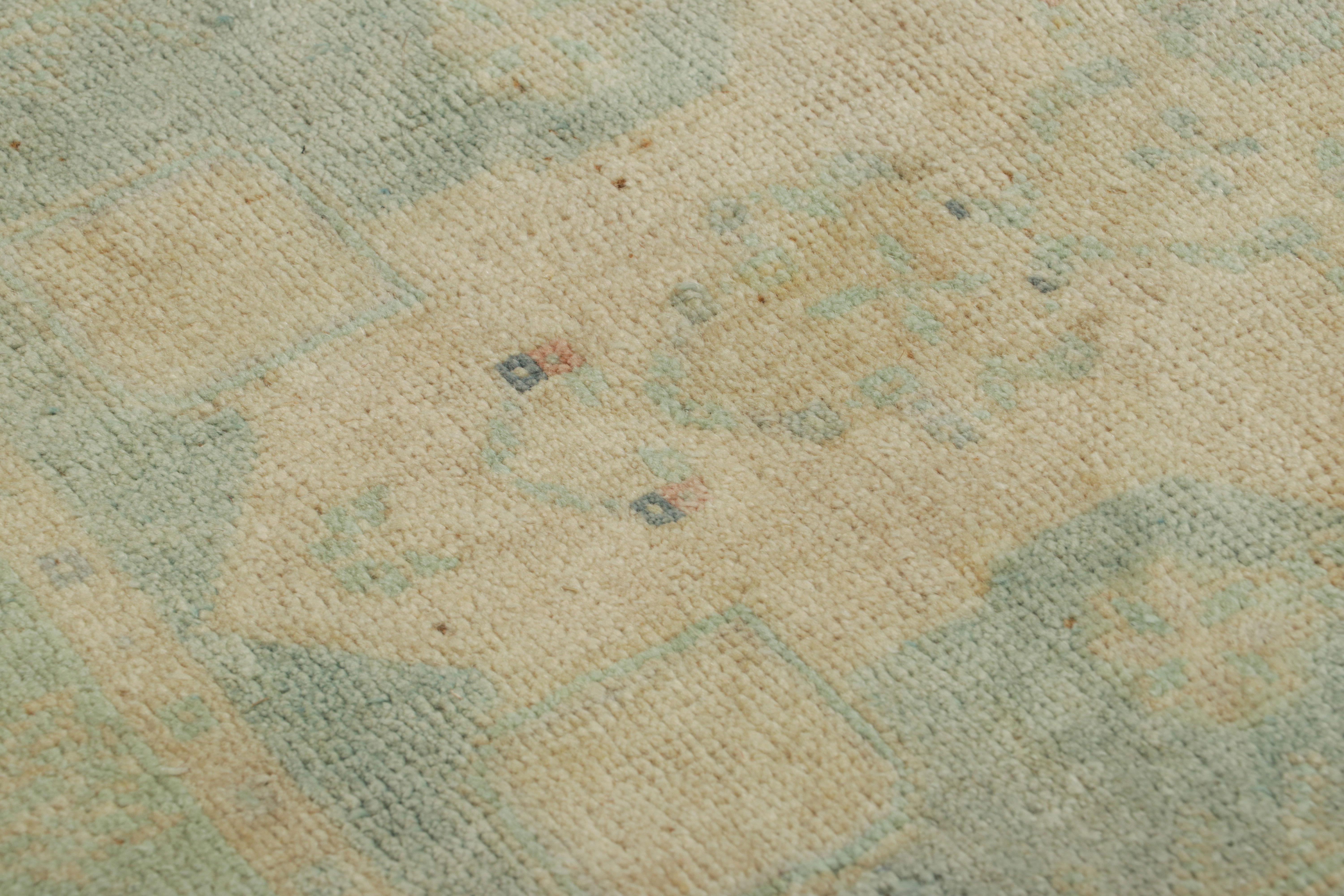 Lana Tappeto turco vintage in blu, verde e crema con medaglione floreale  Rug & Kilim
