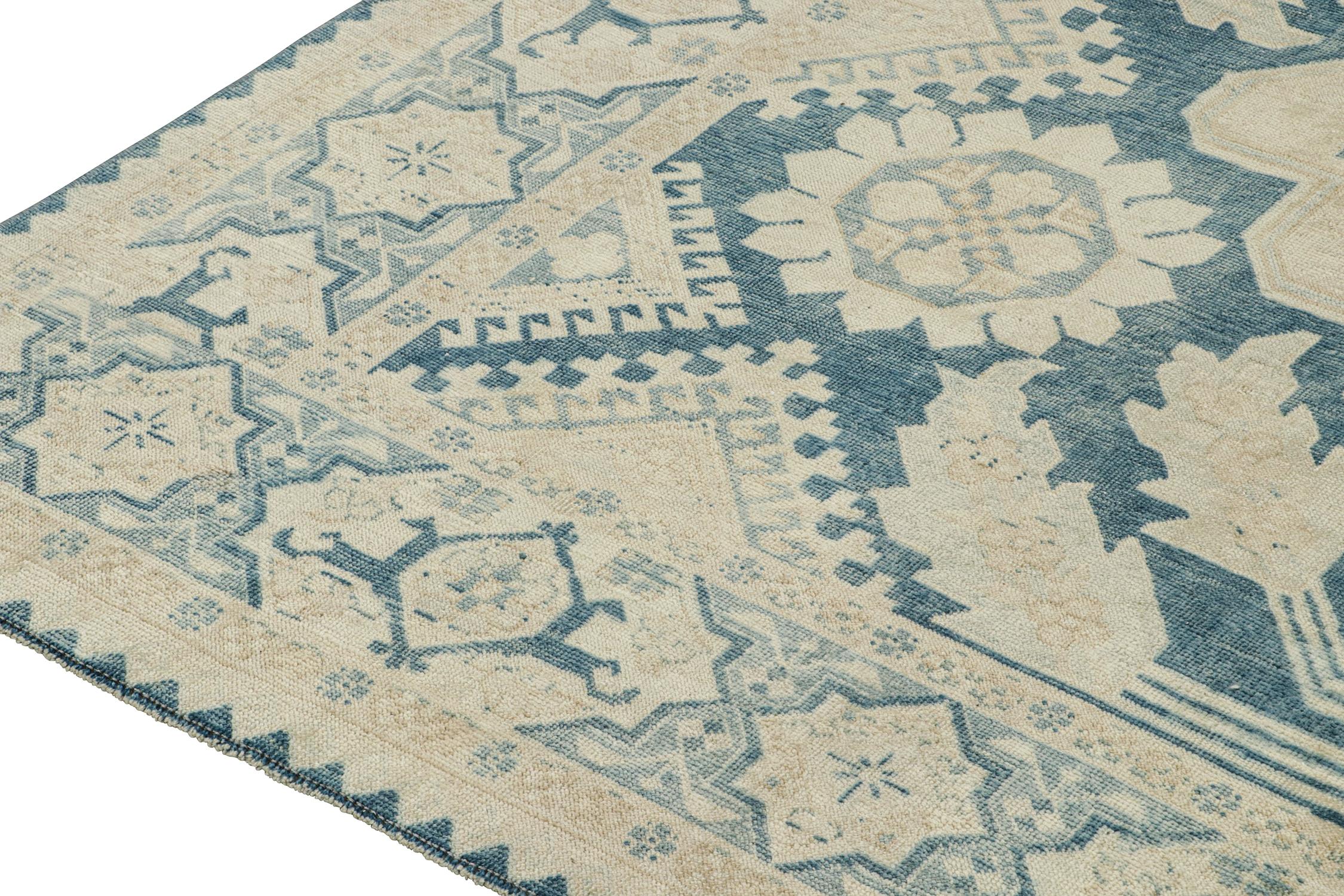 Vintage Turkish Rug in Blue with Beige Floral Pattern by Rug & Kilim In Good Condition For Sale In Long Island City, NY