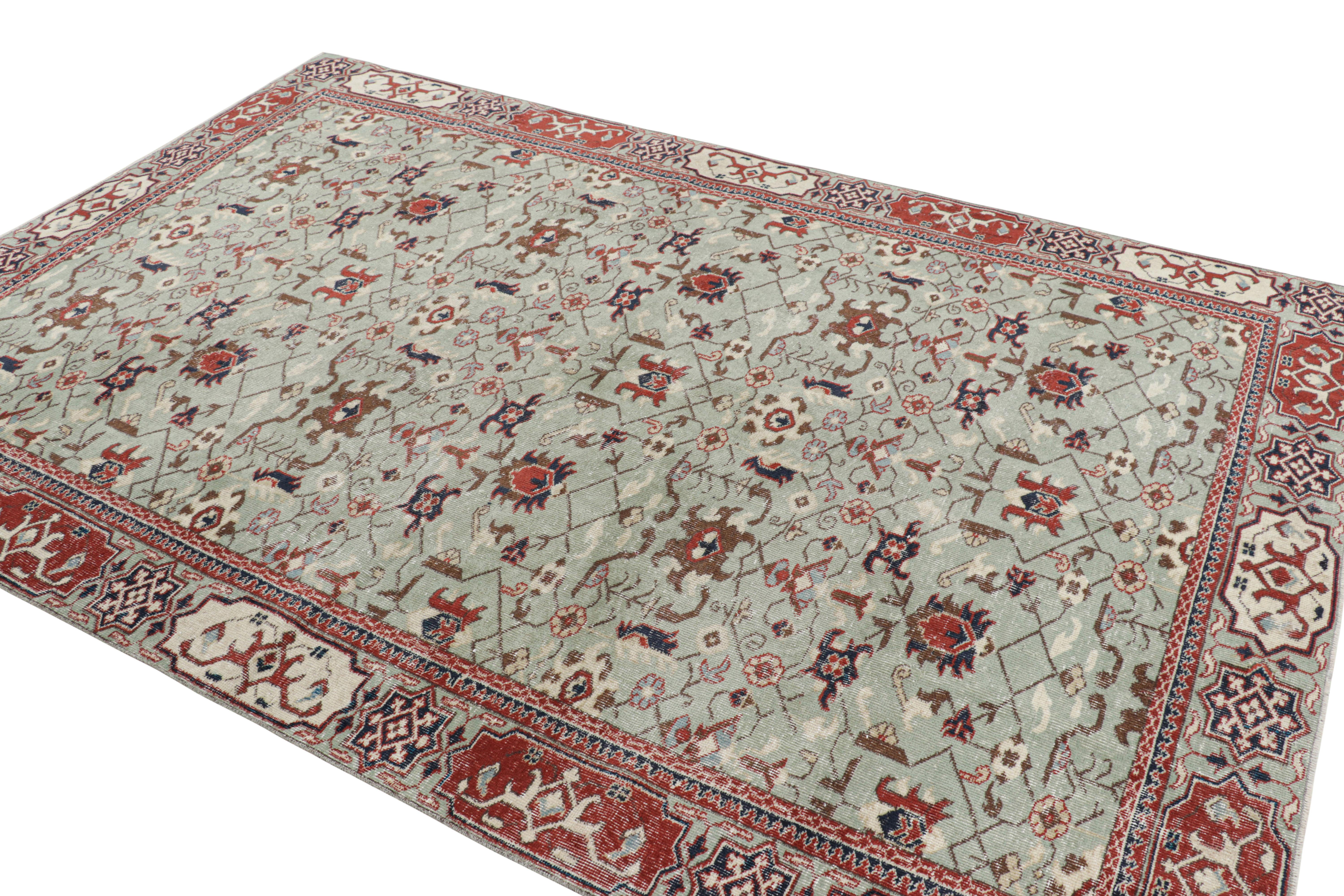 Türkischer Vintage-Teppich in Blau mit bunten geometrischen Mustern, von Rug & Kilim (Mitte des 20. Jahrhunderts) im Angebot
