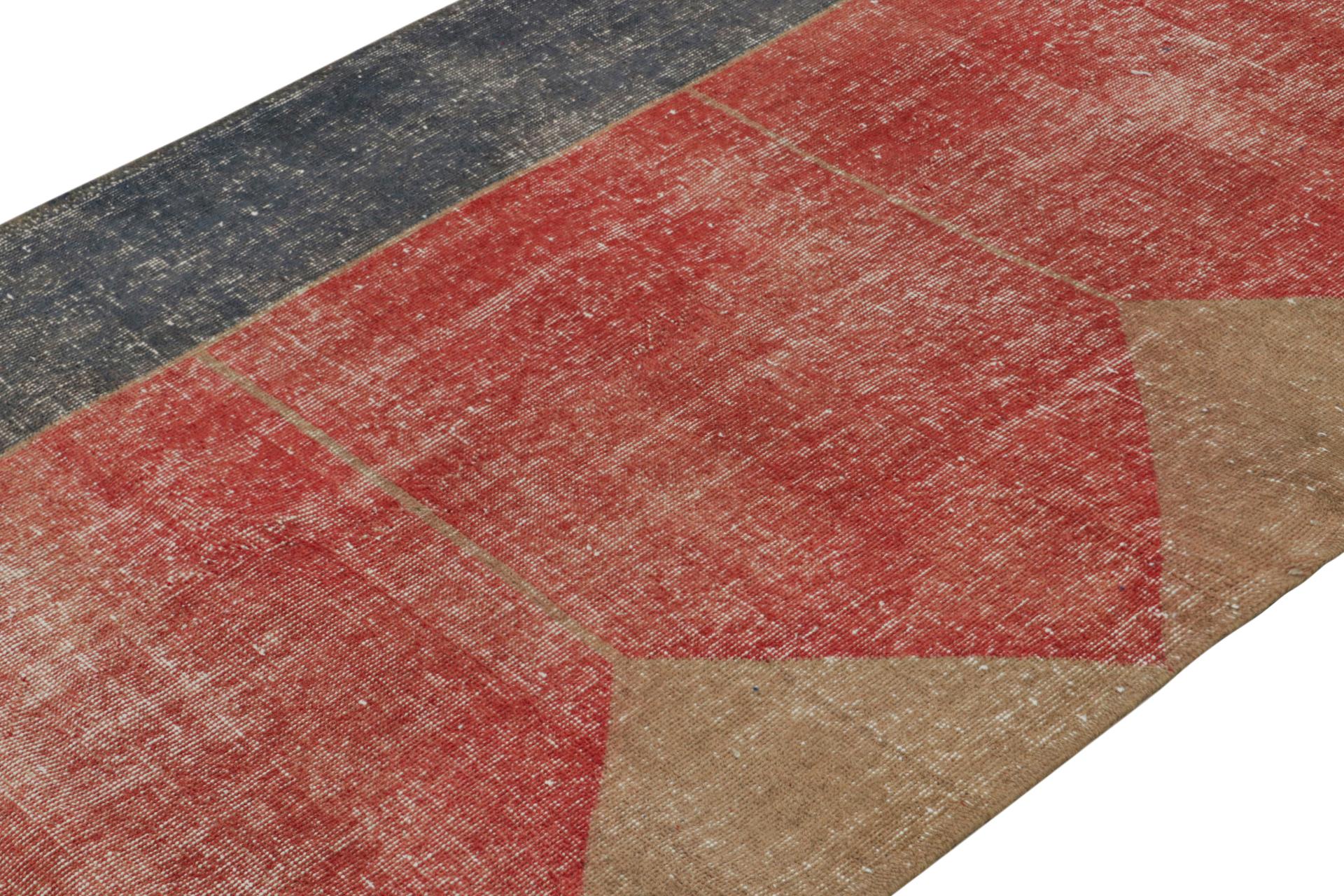 Hand-Knotted Vintage Turkish Rug in Brick Red, with Geometric Patterns, from Rug & Kilim For Sale