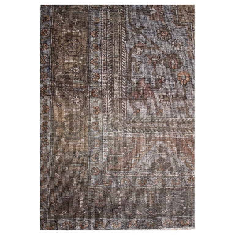Vintage Turkish Rug in Brown and Blue at 1stDibs