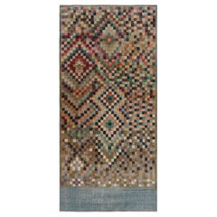Vintage Turkish Rug in Brown with Colorful Diamond Medallions  - Rug & Kilim