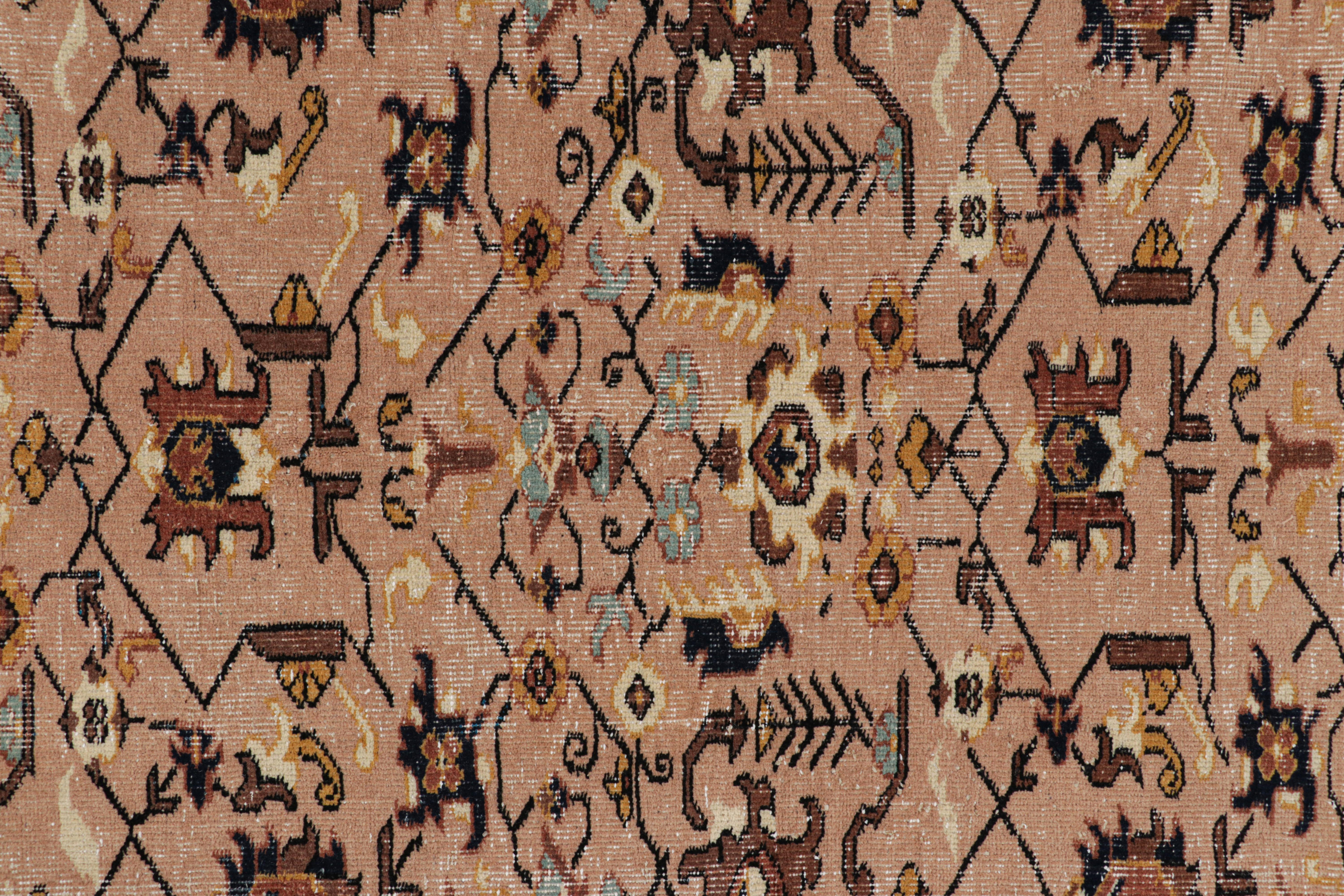 Türkischer Vintage-Teppich in Brown mit bunten geometrischen Mustern, von Rug & Kilim (Handgeknüpft) im Angebot