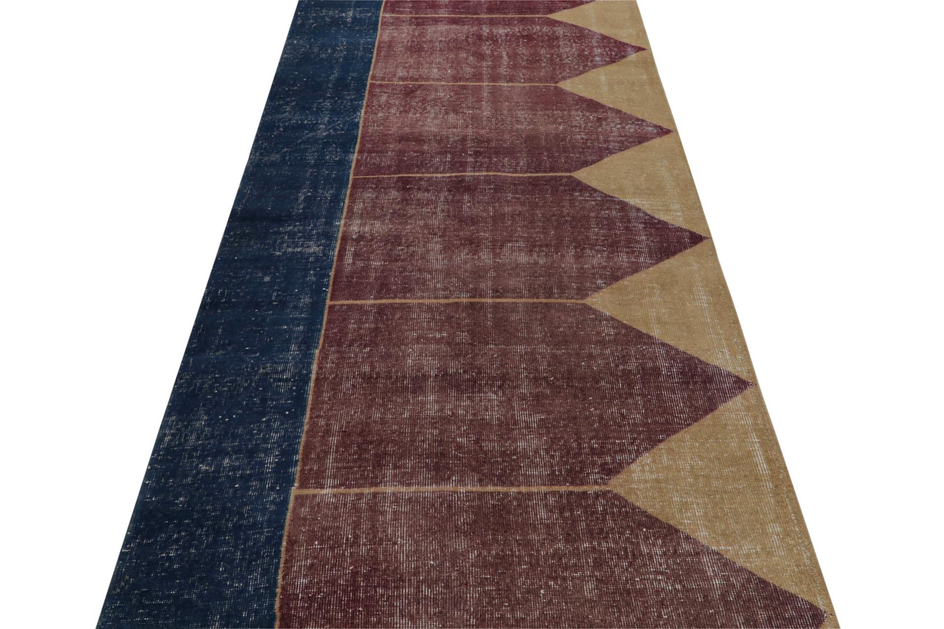 Hand-Knotted Vintage Turkish Rug in Brown, with Geometric Patterns, from Rug & Kilim For Sale