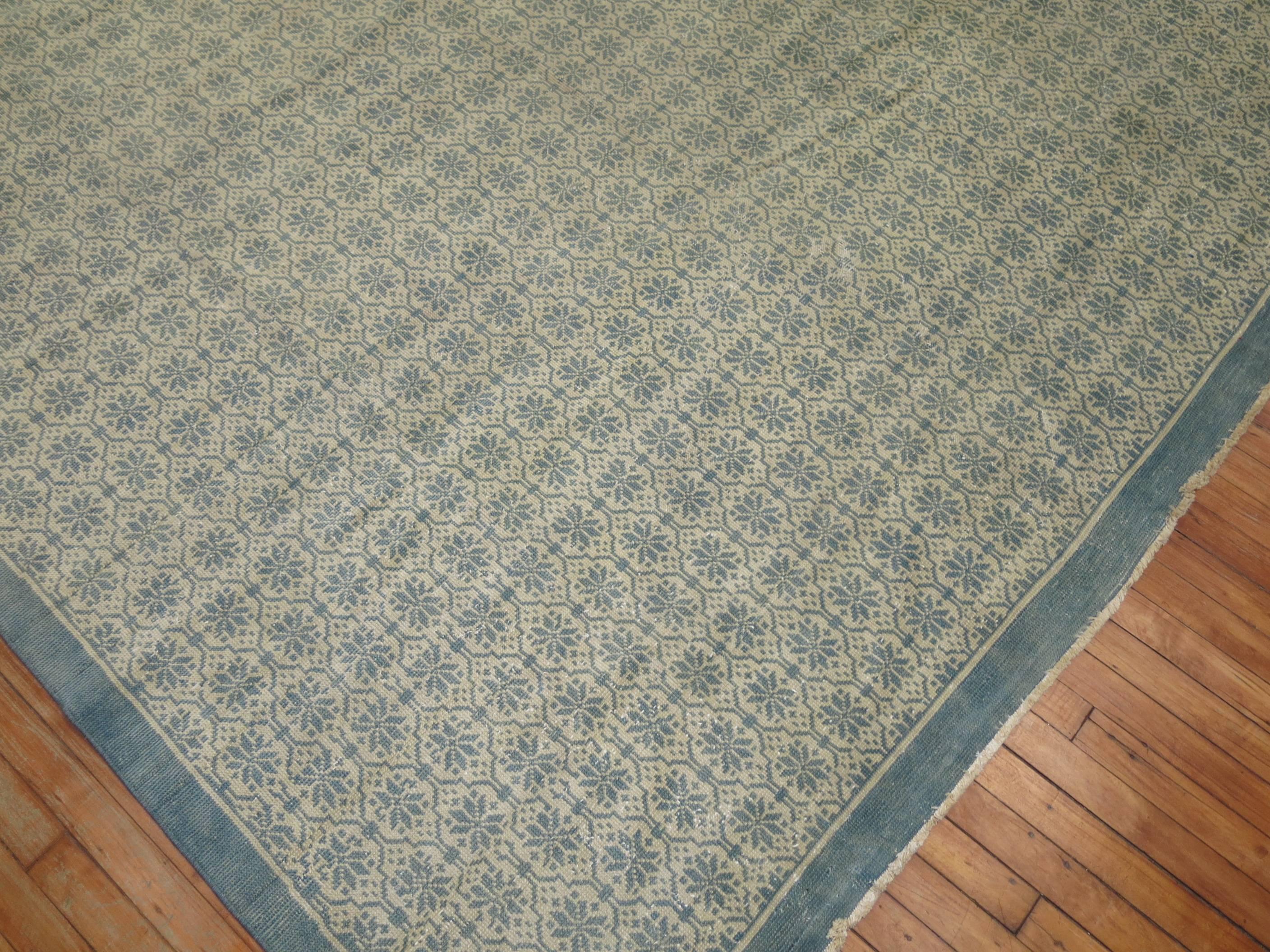 Vintage Turkish Rug in Clear Blues and White In Excellent Condition In New York, NY