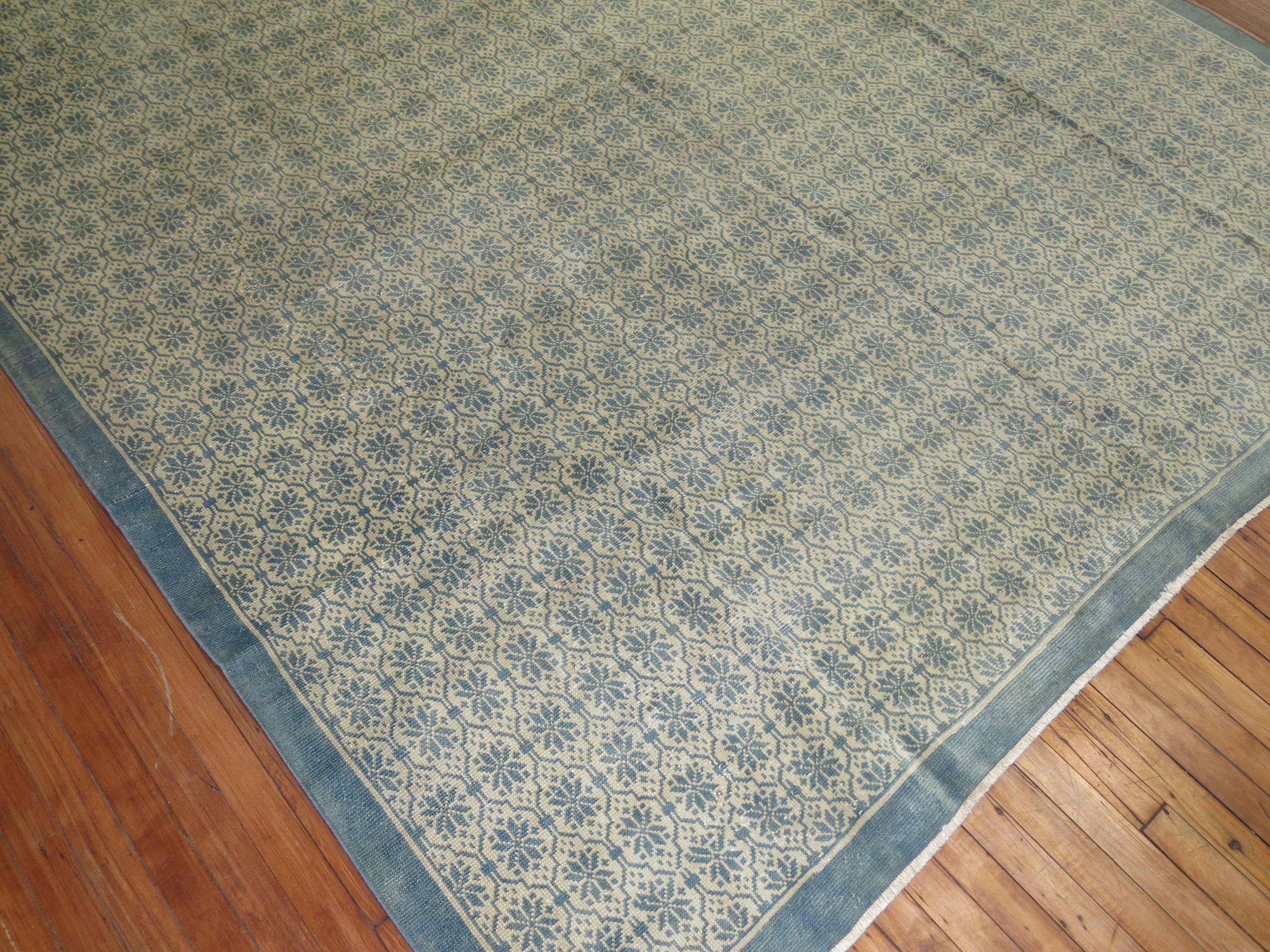 Vintage Turkish Rug in Clear Blues and White 1