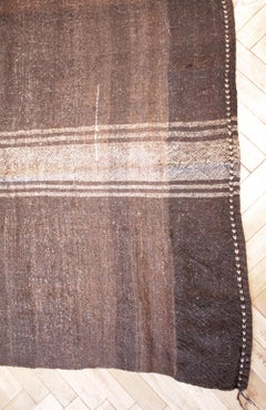 Vintage Turkish Rug in Cocoa Brown and Light Natural Stripes Double Wide