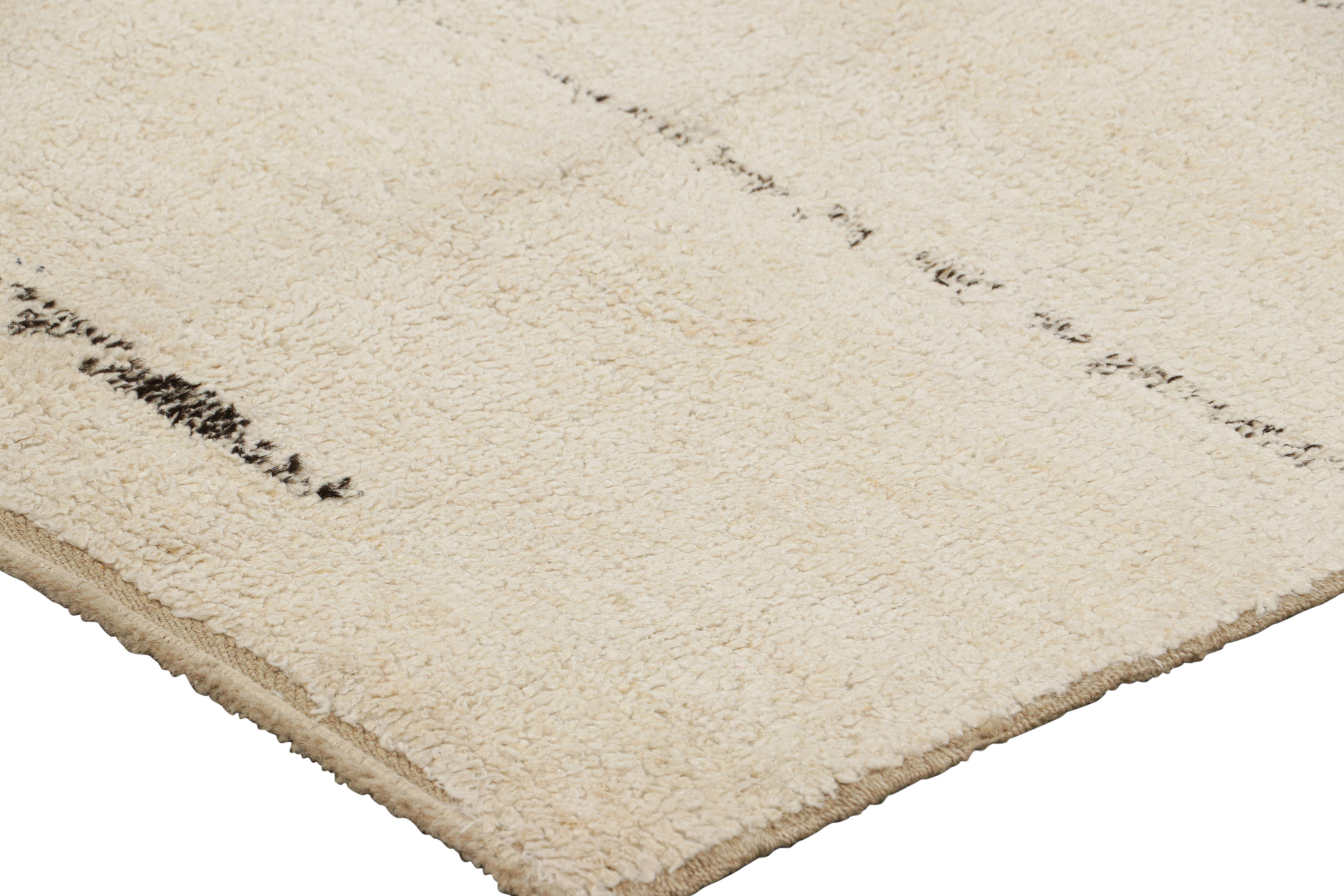 Wool Vintage Turkish Rug in Cream and White, with Textural Stripes, from Rug & Kilim For Sale