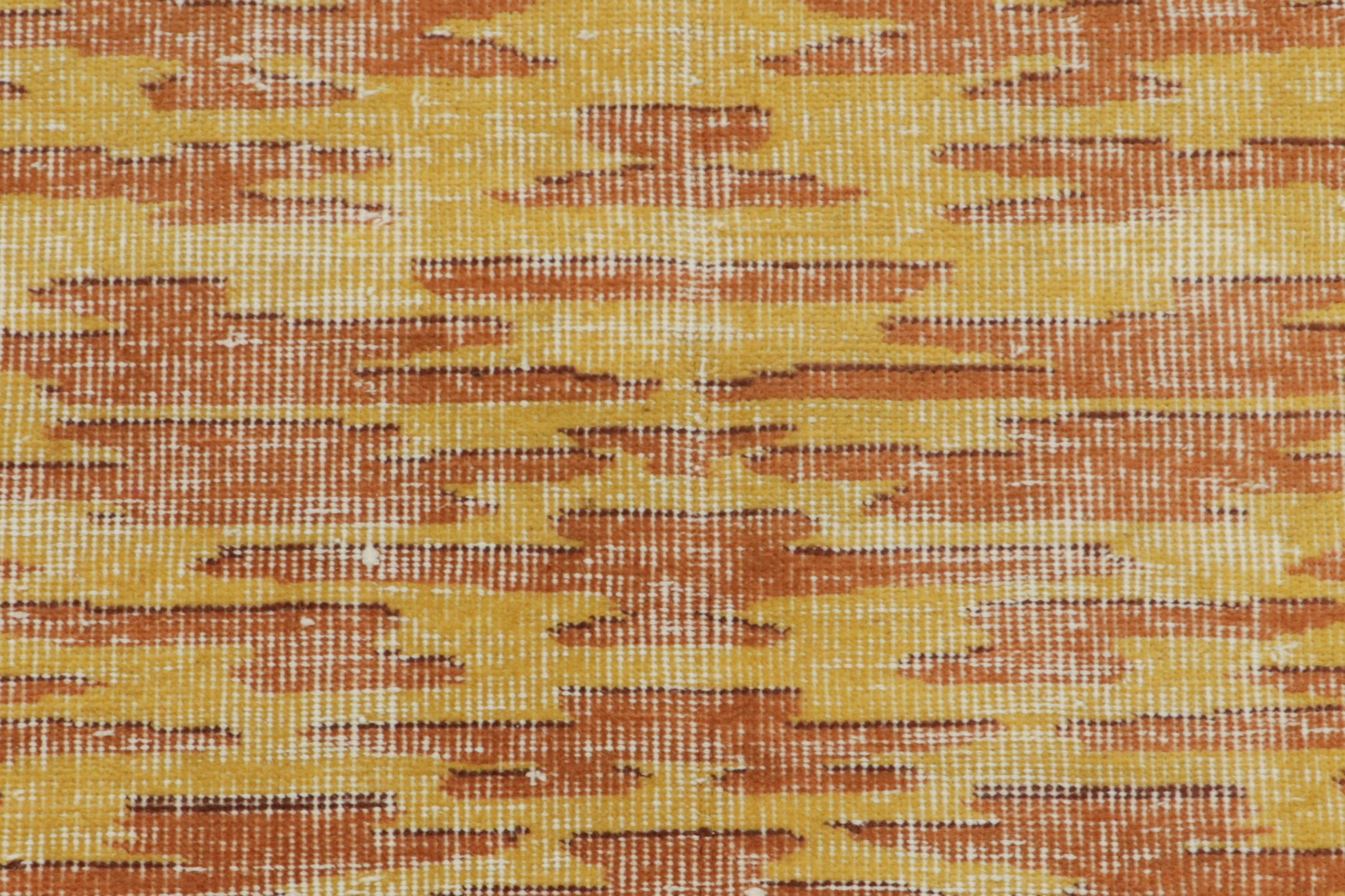 Hand-Knotted Vintage Turkish Rug in Gold with Rust Abstract Patterns  - Rug & Kilim For Sale