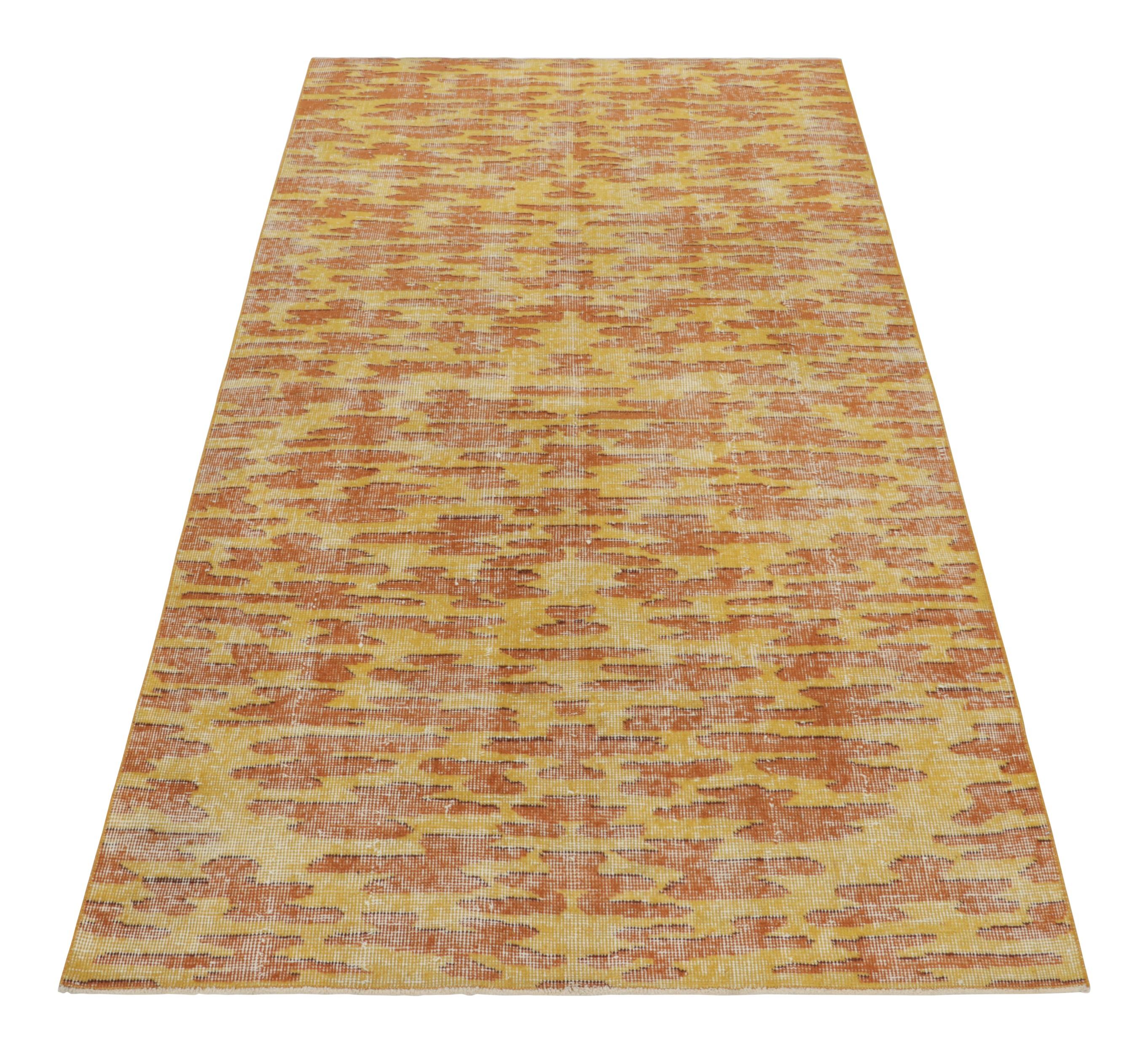 Mid-20th Century Vintage Turkish Rug in Gold with Rust Abstract Patterns  - Rug & Kilim For Sale