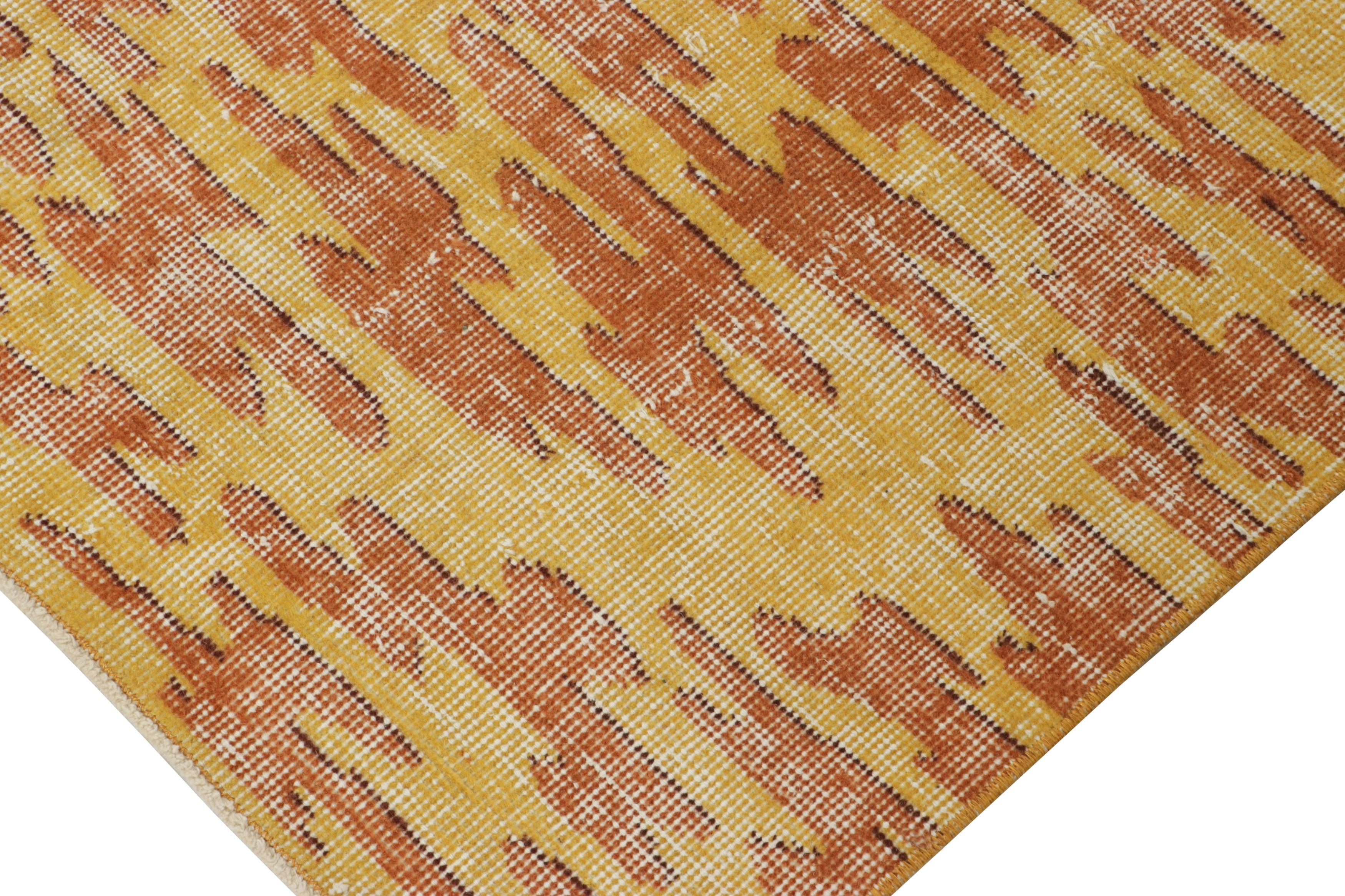 Wool Vintage Turkish Rug in Gold with Rust Abstract Patterns  - Rug & Kilim For Sale