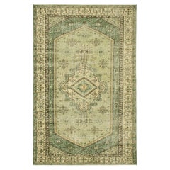 Vintage Turkish Rug in Green with Geometric Medallion, from Rug & Kilim