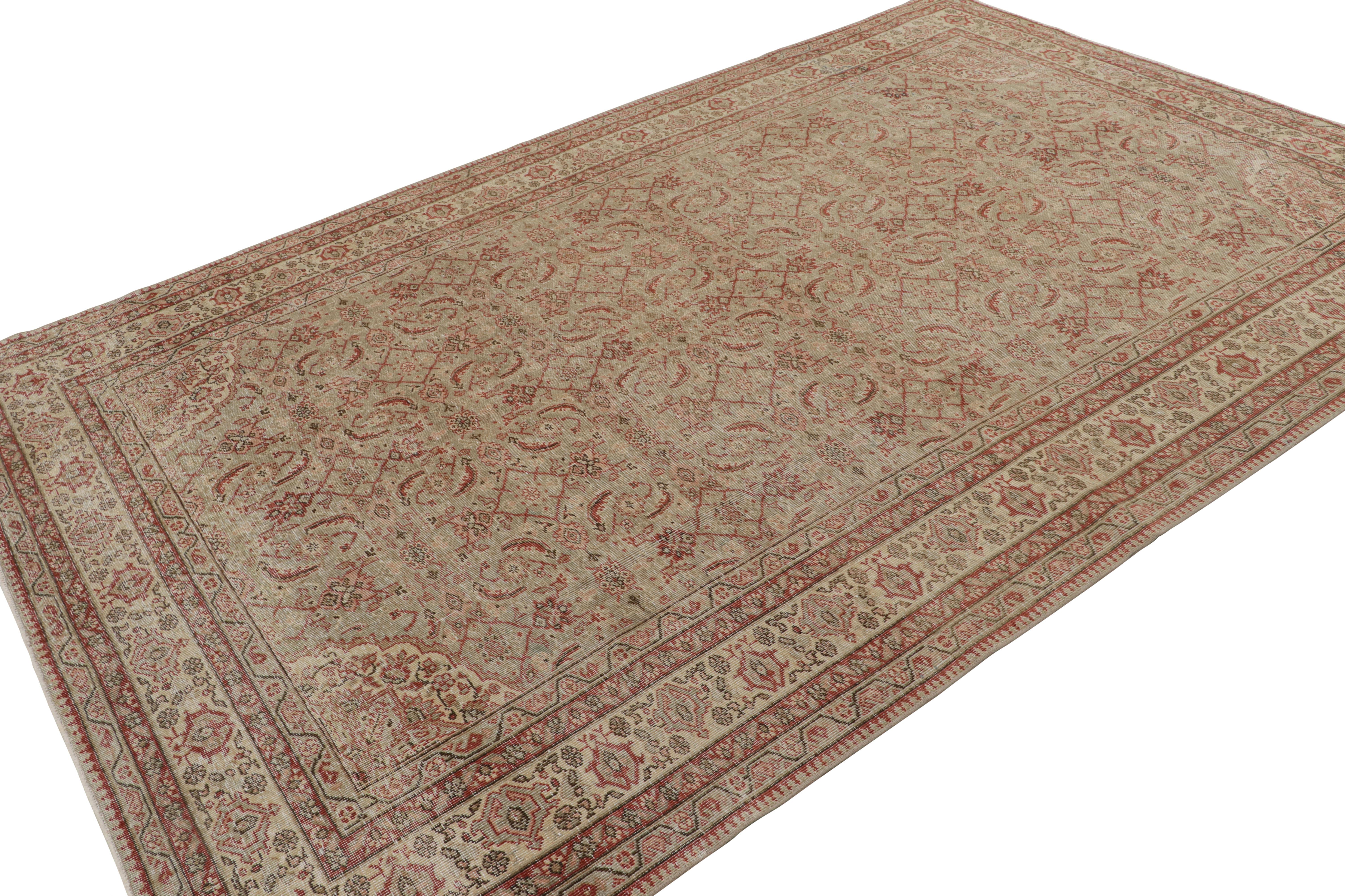 Hand-Knotted Vintage Turkish Rug in Green with Red Herati Floral Pattern, from Rug & Kilim For Sale