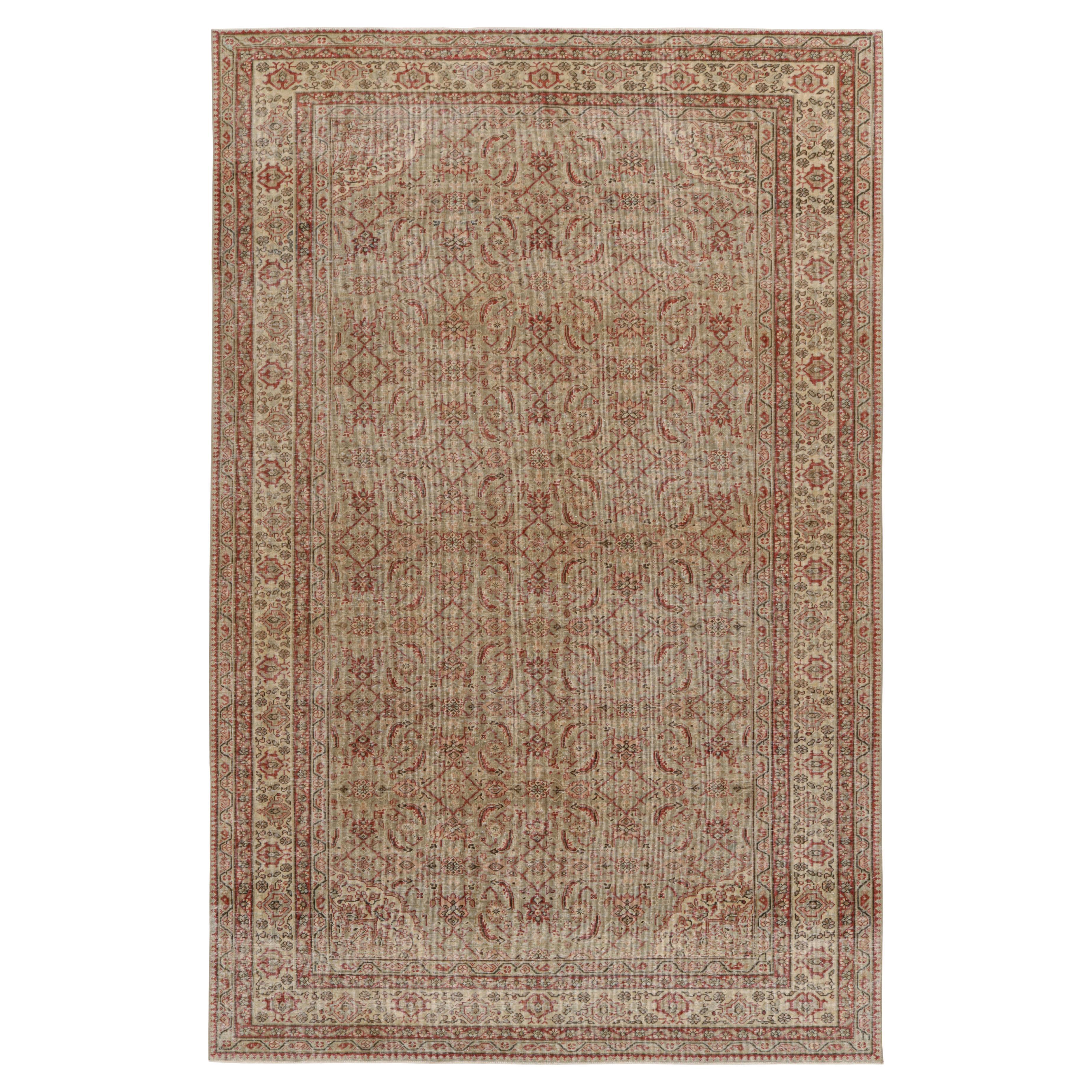 Türkischer Vintage-Teppich in Grün mit rotem Herati-Floral-Muster, von Rug & Kilim im Angebot