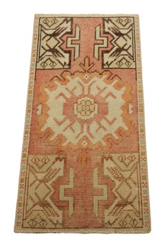 Vintage Turkish Rug in Pink and Cream with Geometric Medallion  Rug & Kilim