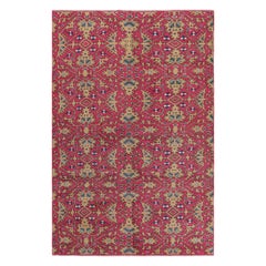 Tappeto turco vintage in rosa con motivi geometrici colorati, da Rug & Kilim