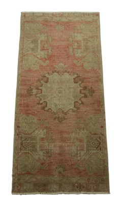 Vintage Turkish Rug in Pink with Green & Cream Floral Medallion  Rug & Kilim